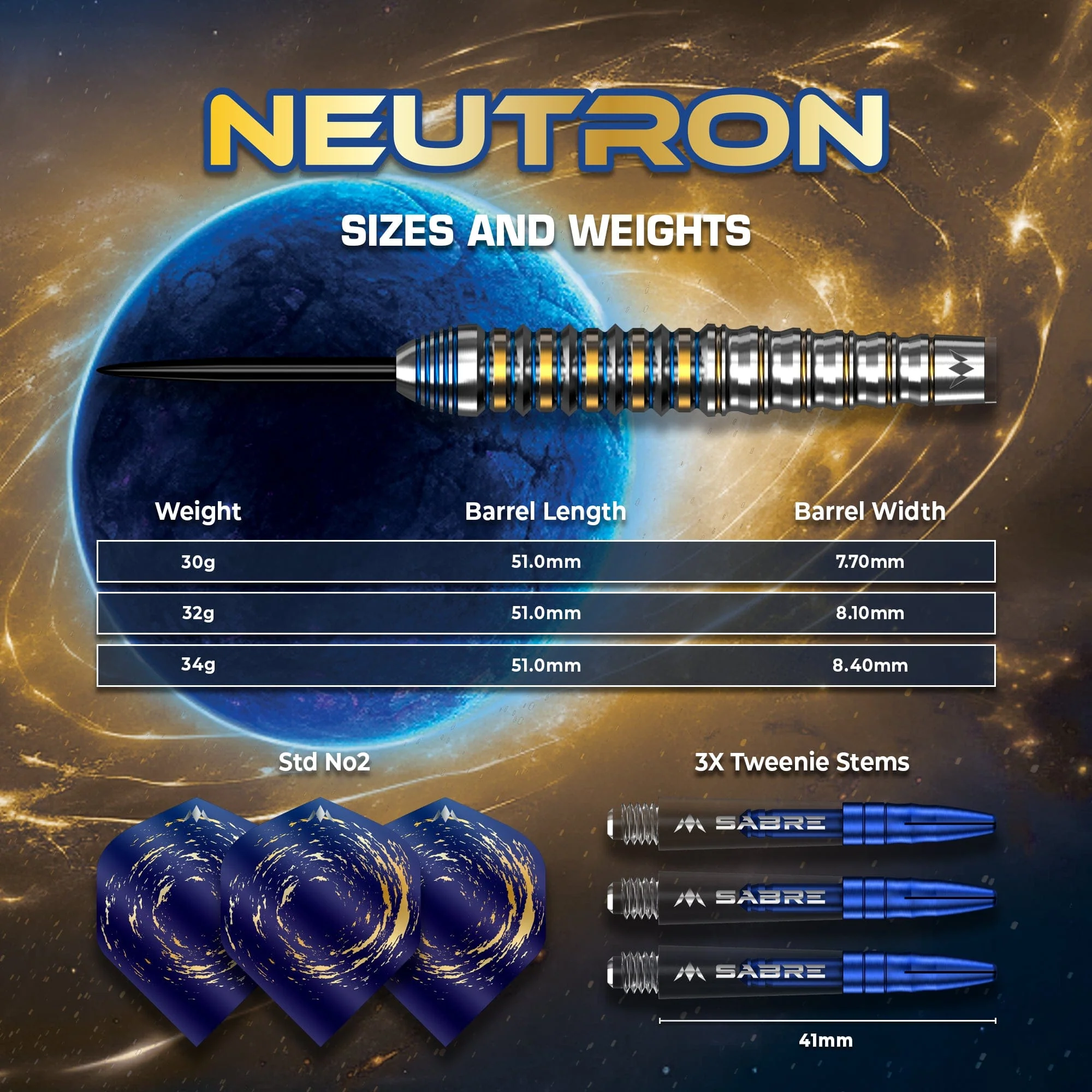 Mission Neutron Darts - Steel Tip - 95% Tungsten - Blue & Gold PVD - Image 4