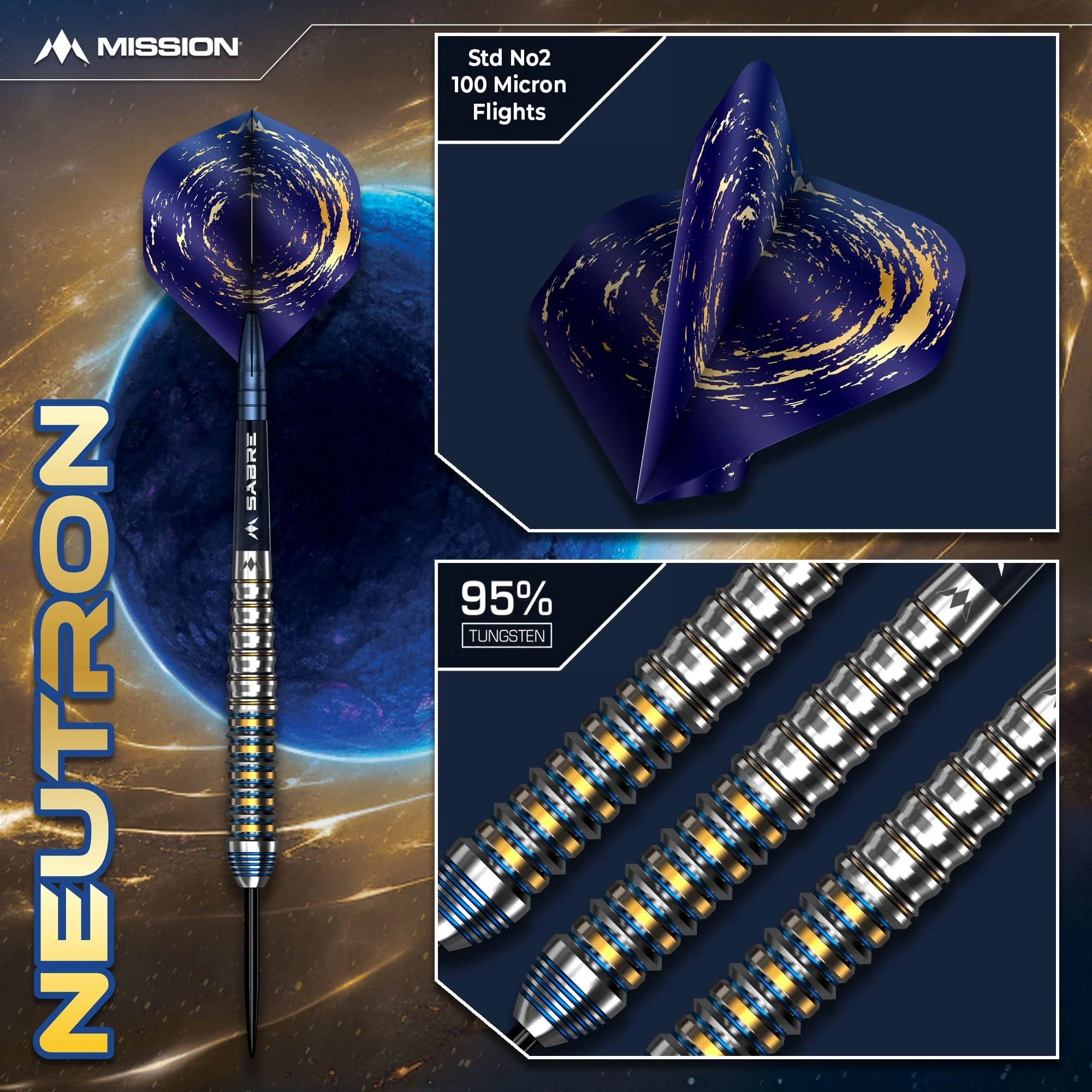 Mission Neutron Darts - Steel Tip - 95% Tungsten - Blue & Gold PVD - Image 5