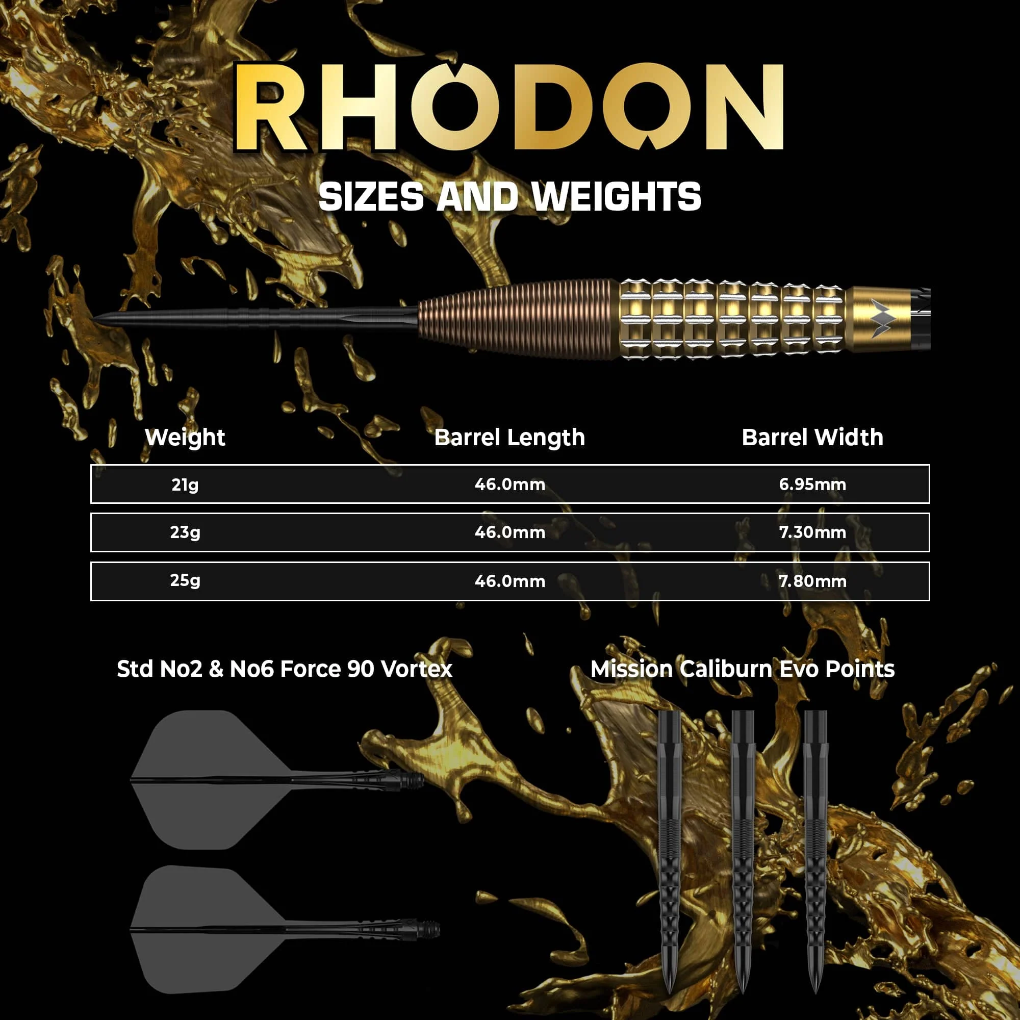 Mission Rhodon Darts - Steel Tip - 95% Tungsten - Bronze & Gold PVD - Image 4