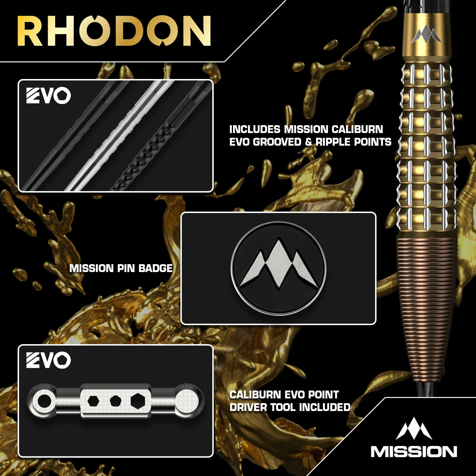 Mission Rhodon Darts - Steel Tip - 95% Tungsten - Bronze & Gold PVD - Image 5