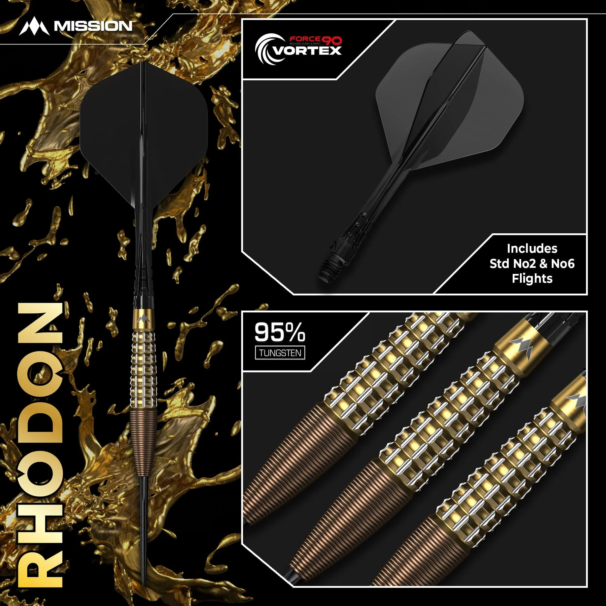 Mission Rhodon Darts - Steel Tip - 95% Tungsten - Bronze & Gold PVD - Image 7