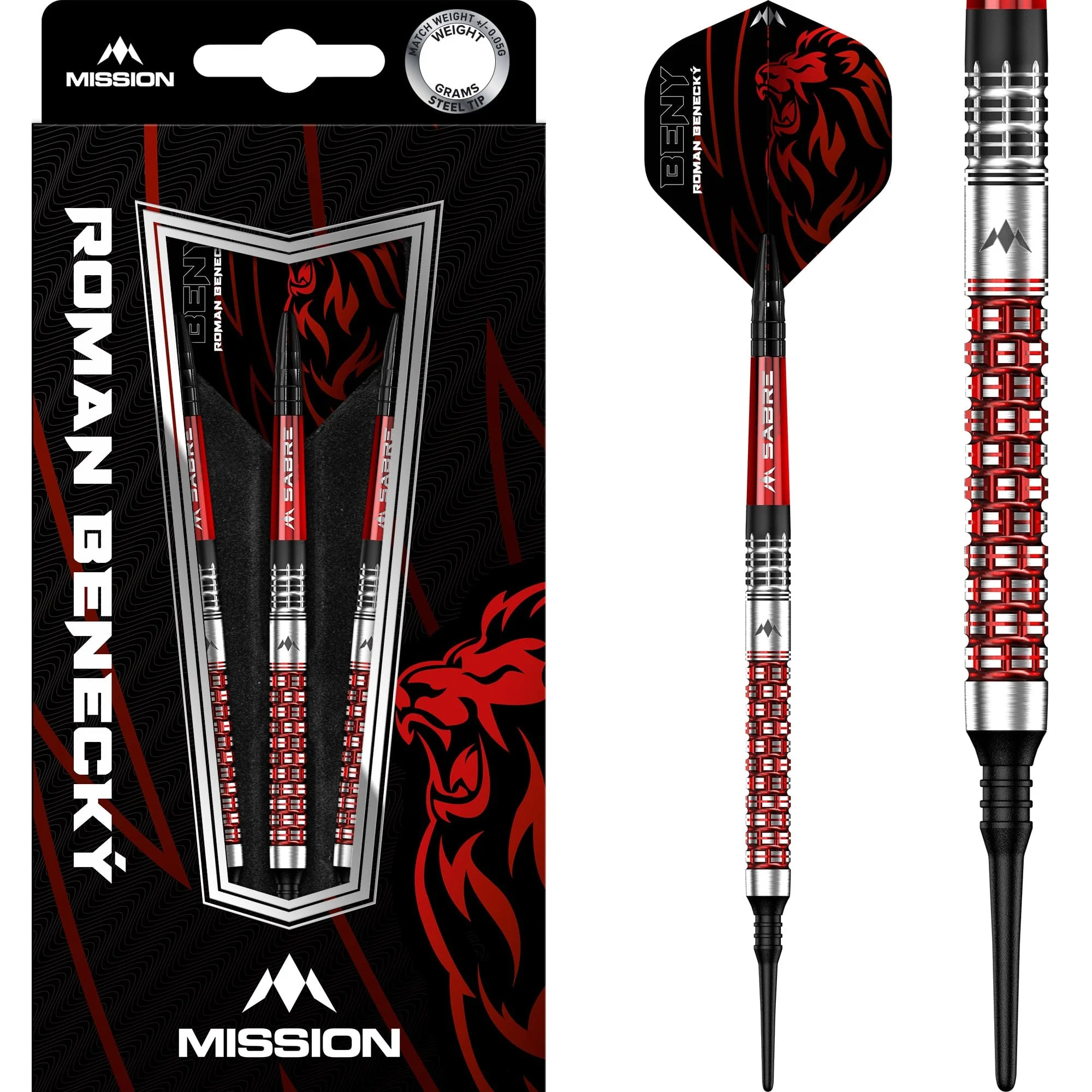 *Mission Roman Benecky Darts - Soft Tip - Black & Red - 18g