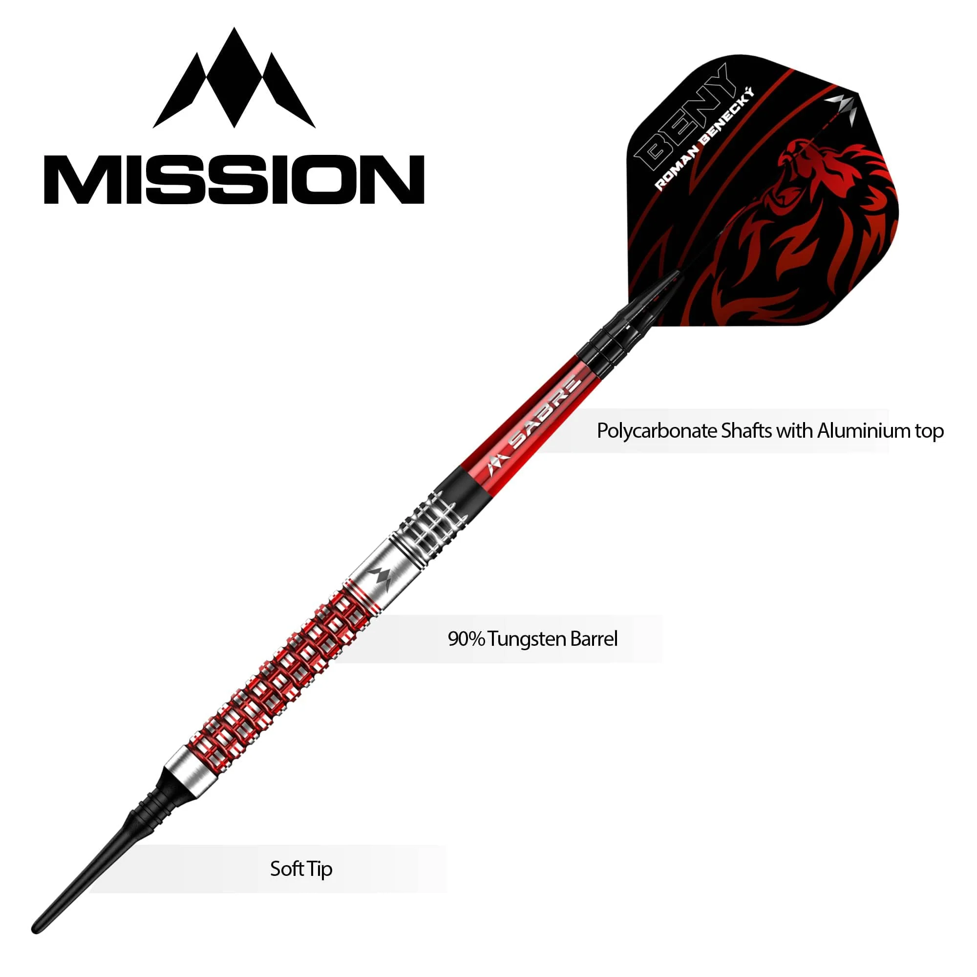 *Mission Roman Benecky Darts - Soft Tip - Black & Red - 18g - Image 5