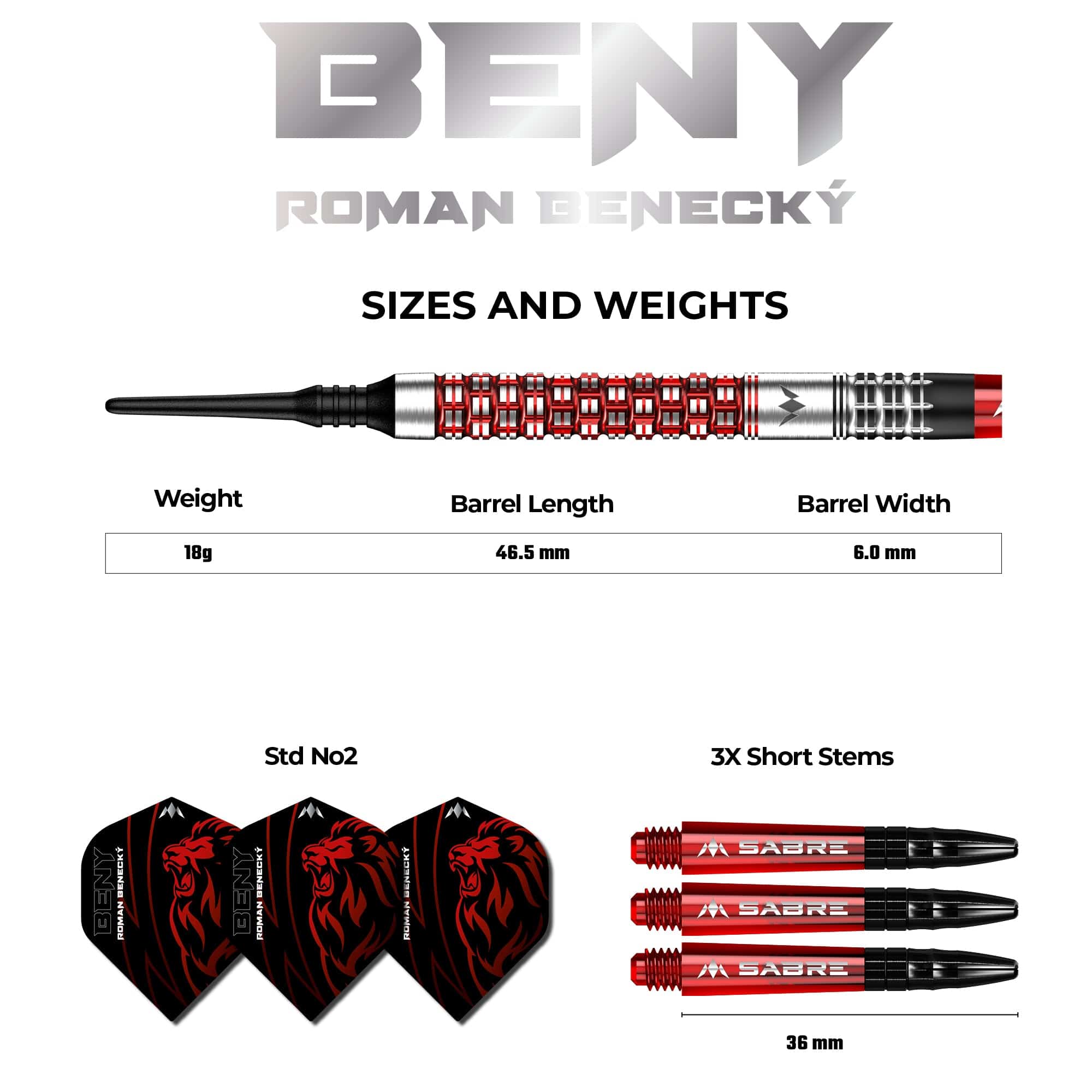 *Mission Roman Benecky Darts - Soft Tip - Black & Red - 18g - Image 6