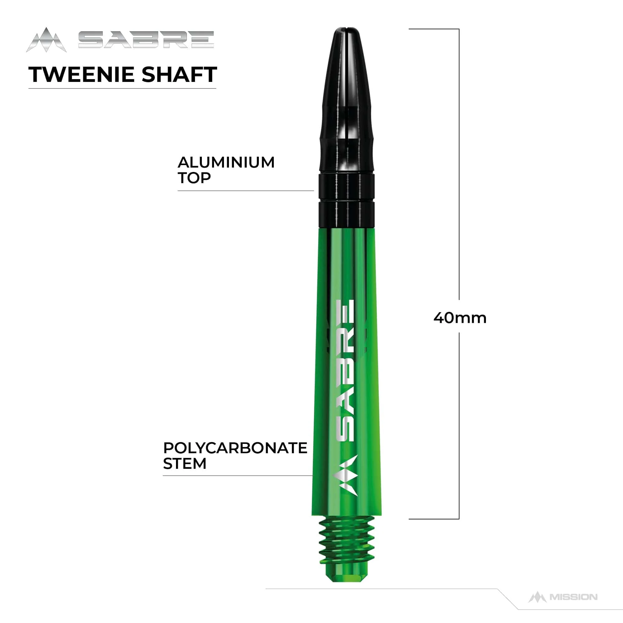 *Mission Sabre Shafts - Polycarbonate Dart Stems - Green - Black Top - Image 7