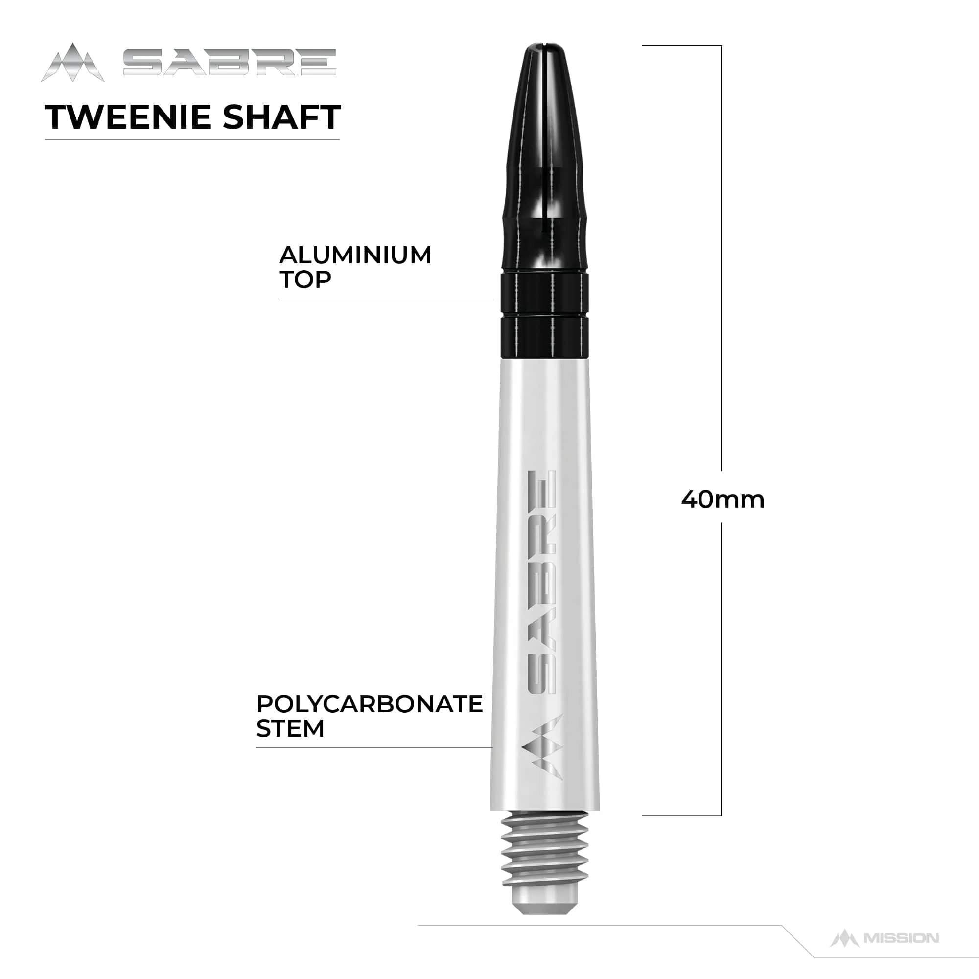 *Mission Sabre Shafts - Polycarbonate Dart Stems - White - Black Top - Image 7