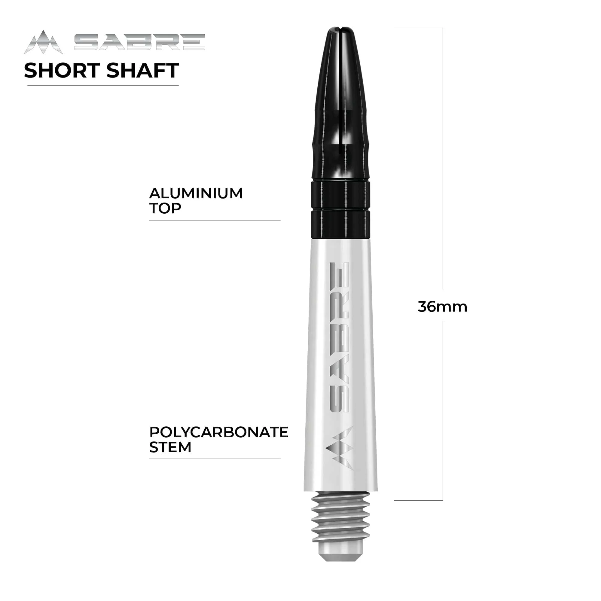 *Mission Sabre Shafts - Polycarbonate Dart Stems - White - Black Top - Image 8