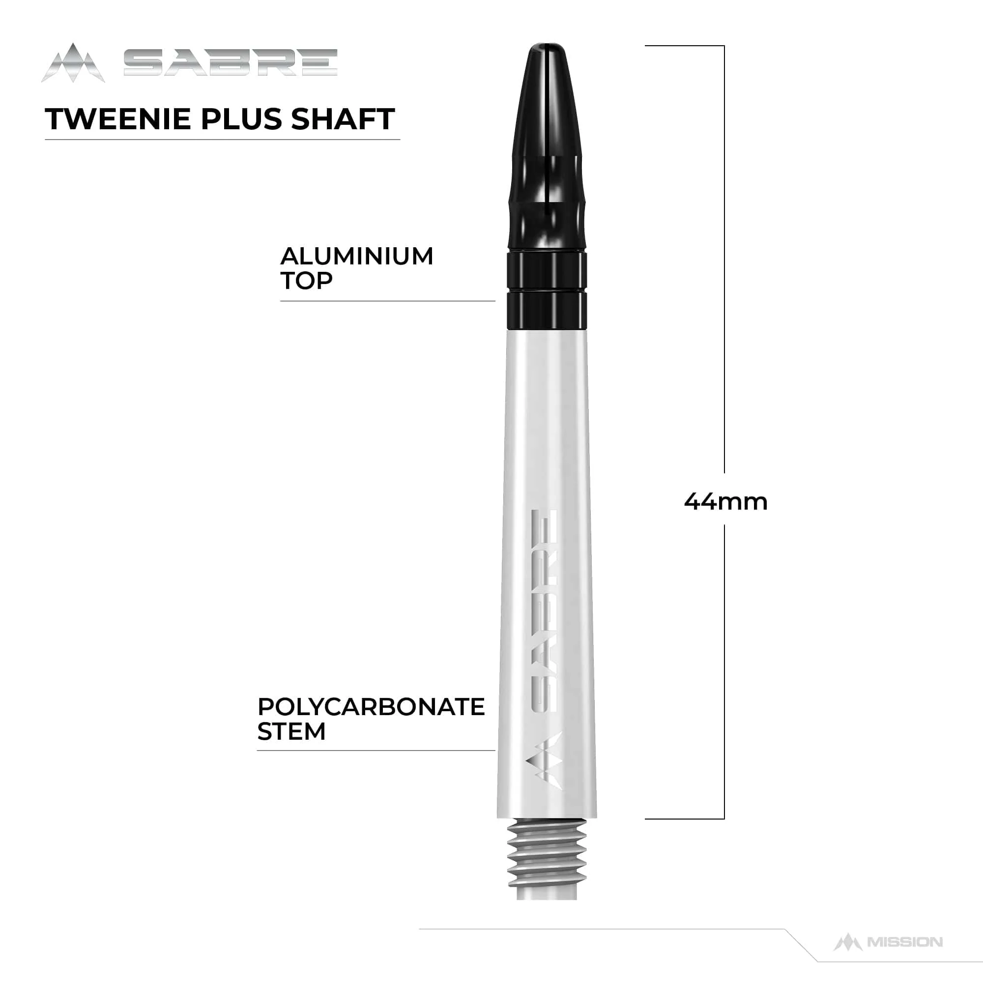 *Mission Sabre Shafts - Polycarbonate Dart Stems - White - Black Top - Image 9