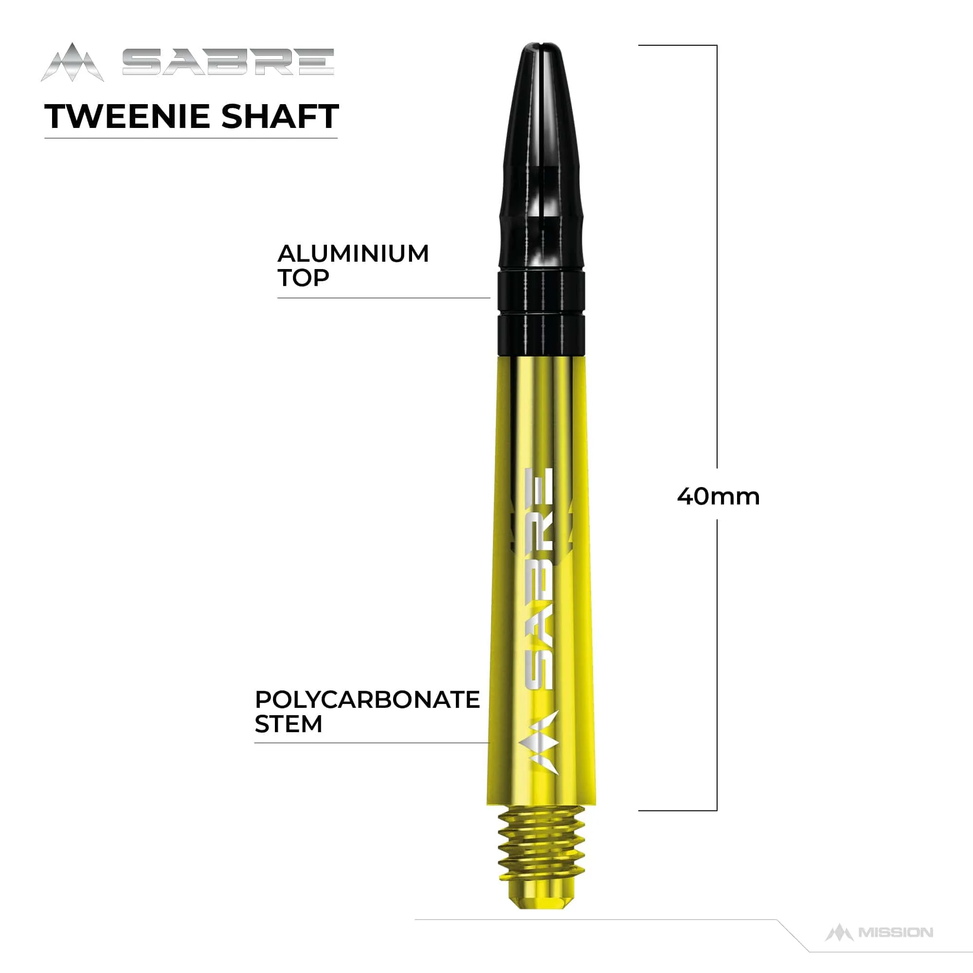 *Mission Sabre Shafts - Polycarbonate Dart Stems - Yellow - Black Top - Image 7