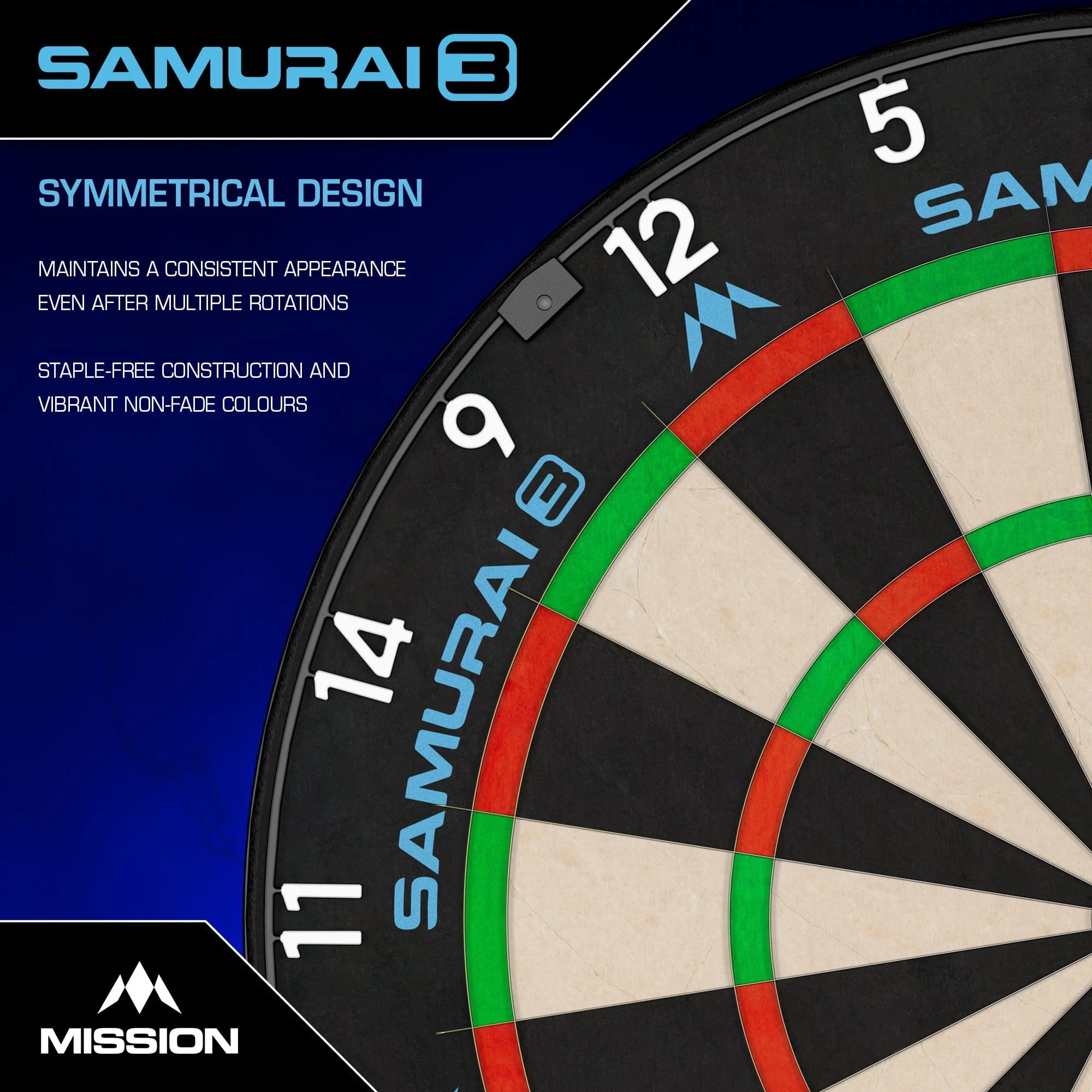 Mission Samurai 3 Dartboard - Professional - Knife Wire - Black Number Ring - Image 3