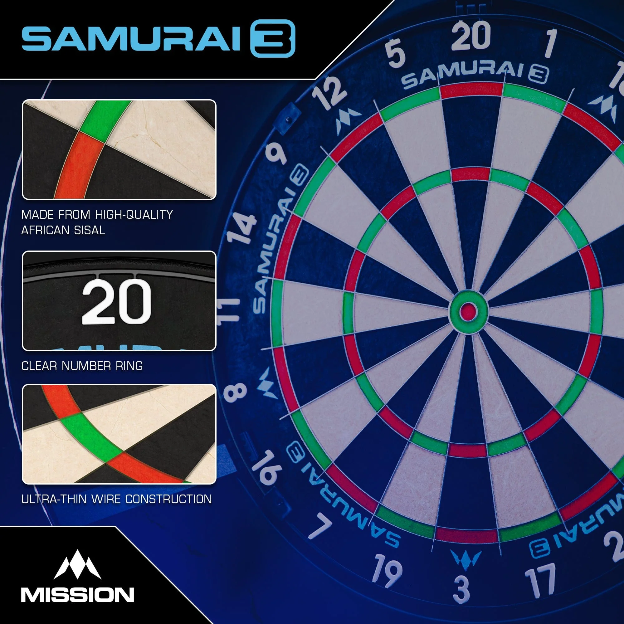 Mission Samurai 3 Dartboard - Professional - Knife Wire - Black Number Ring - Image 4