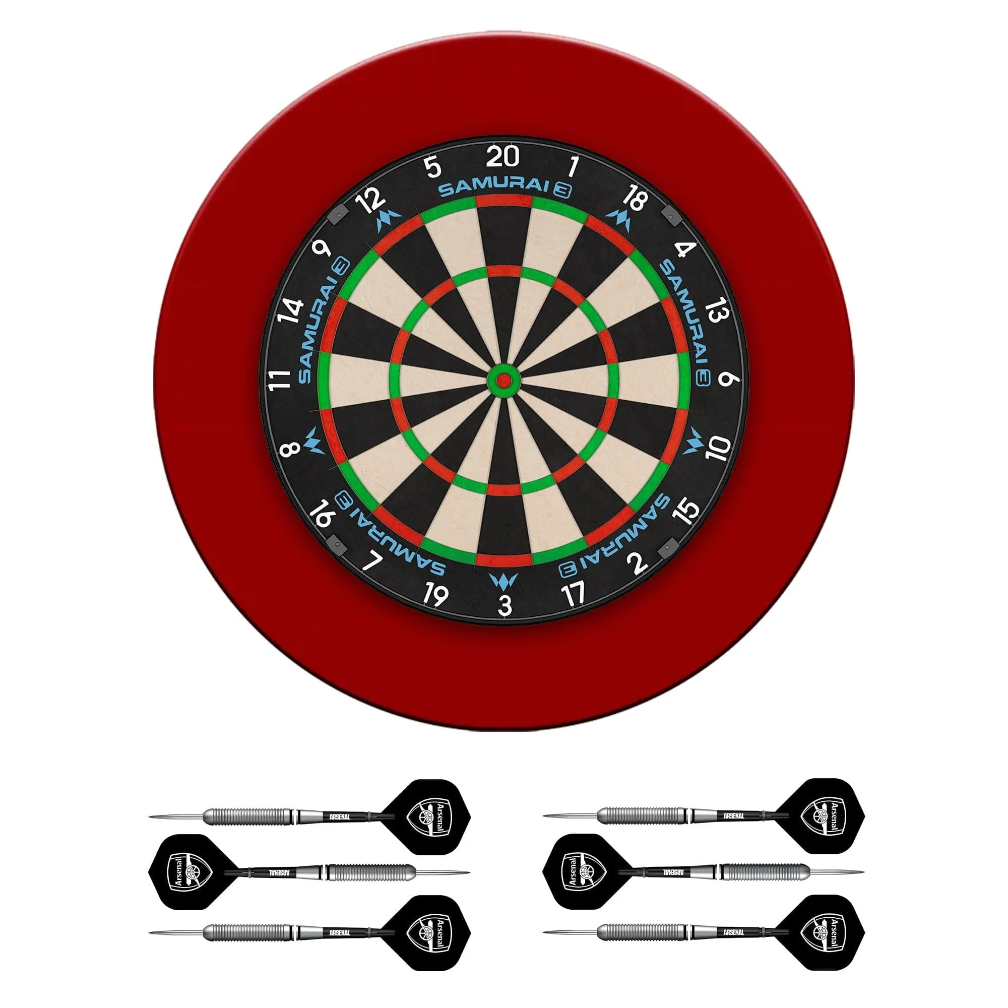 Mission Samurai 3 x Arsenal Dartboard Set - Dart Board, Surround & 2 sets of Brass Darts