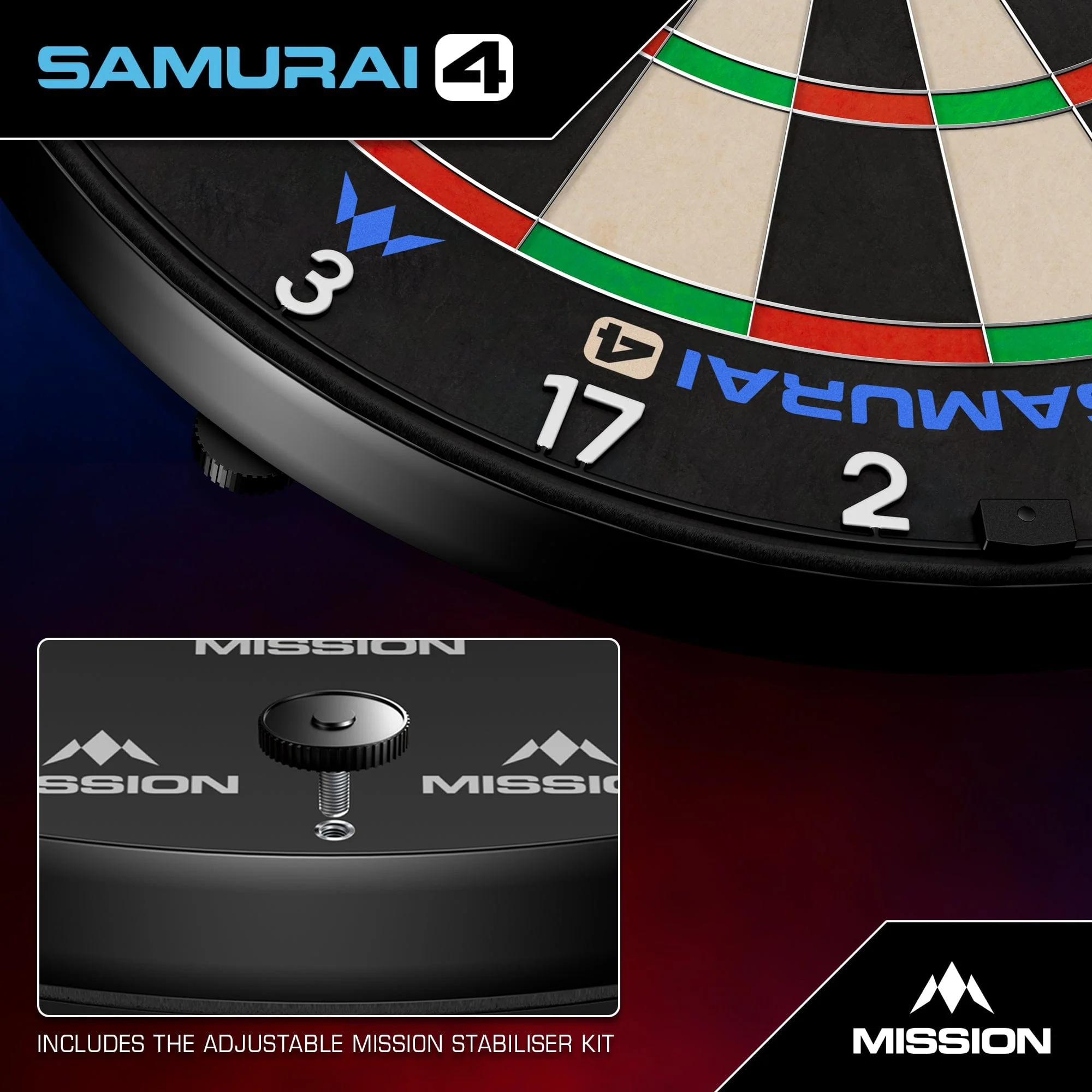 Mission Samurai 4 Dartboard - Professional - Knife Wire - White Spider - Image 6