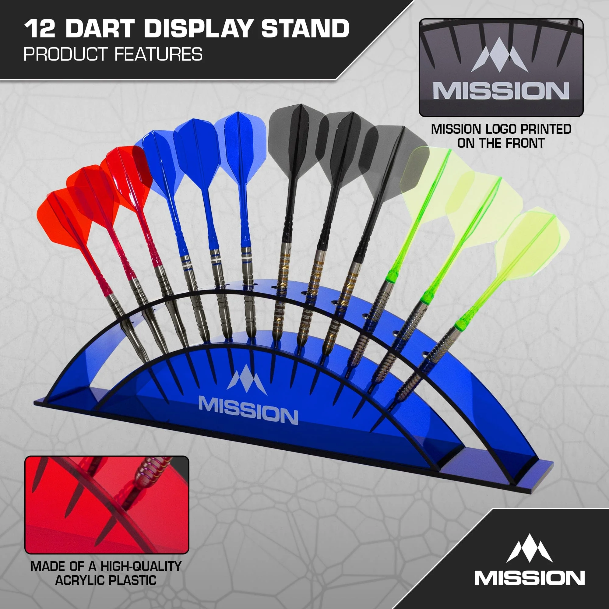 Mission Station 12 - holds 12 darts - Acrylic Darts Display Arc Colours - Image 6