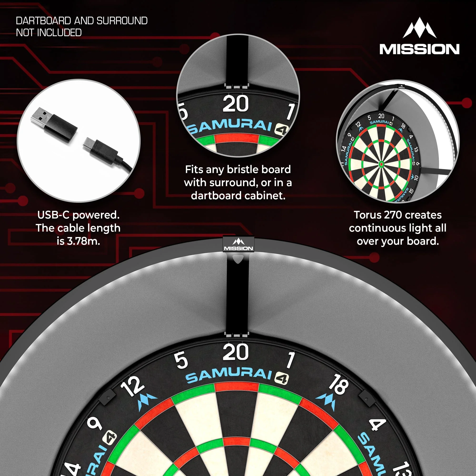 Mission Torus 270 - Dartboard Lighting - USB-C - Image 3