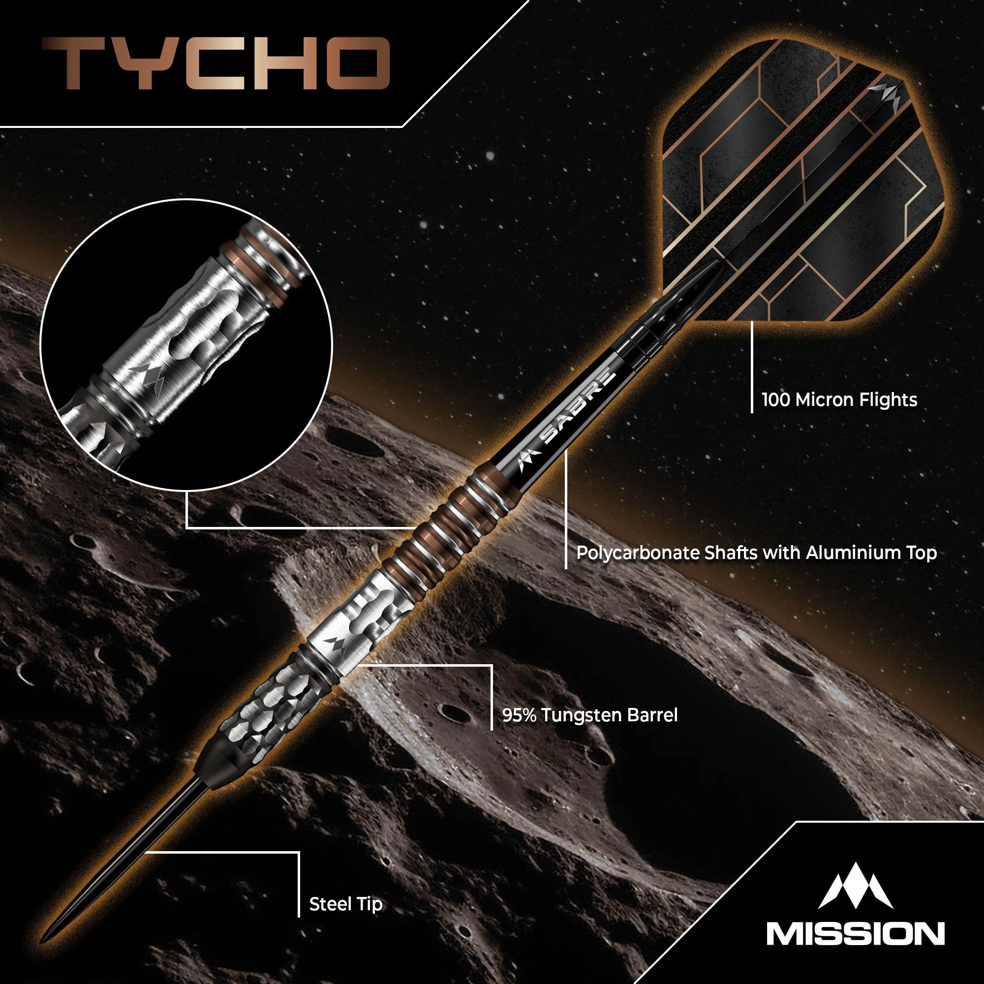 Mission Tycho Darts - Steel Tip - 95% Tungsten - Black & Bronze PVD - Image 3