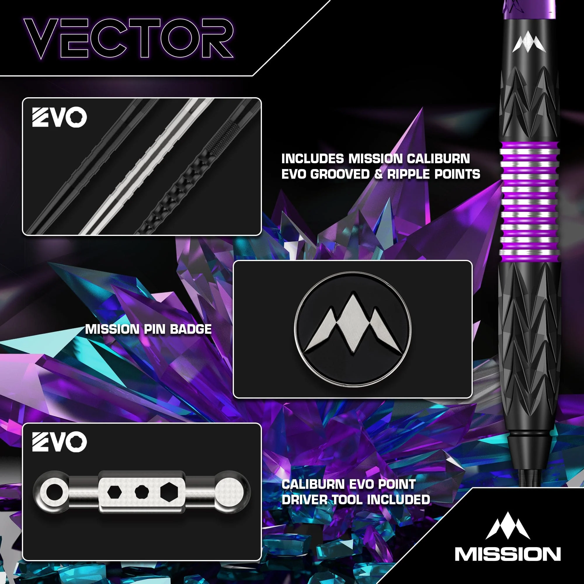 Mission Vector Darts - Steel Tip - 95% Tungsten - Black PVD & Purple Electro - Image 5