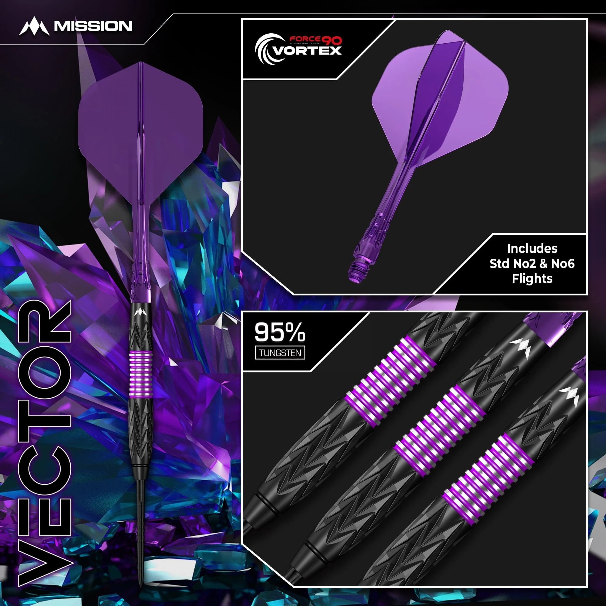 Mission Vector Darts - Steel Tip - 95% Tungsten - Black PVD & Purple Electro - Image 7