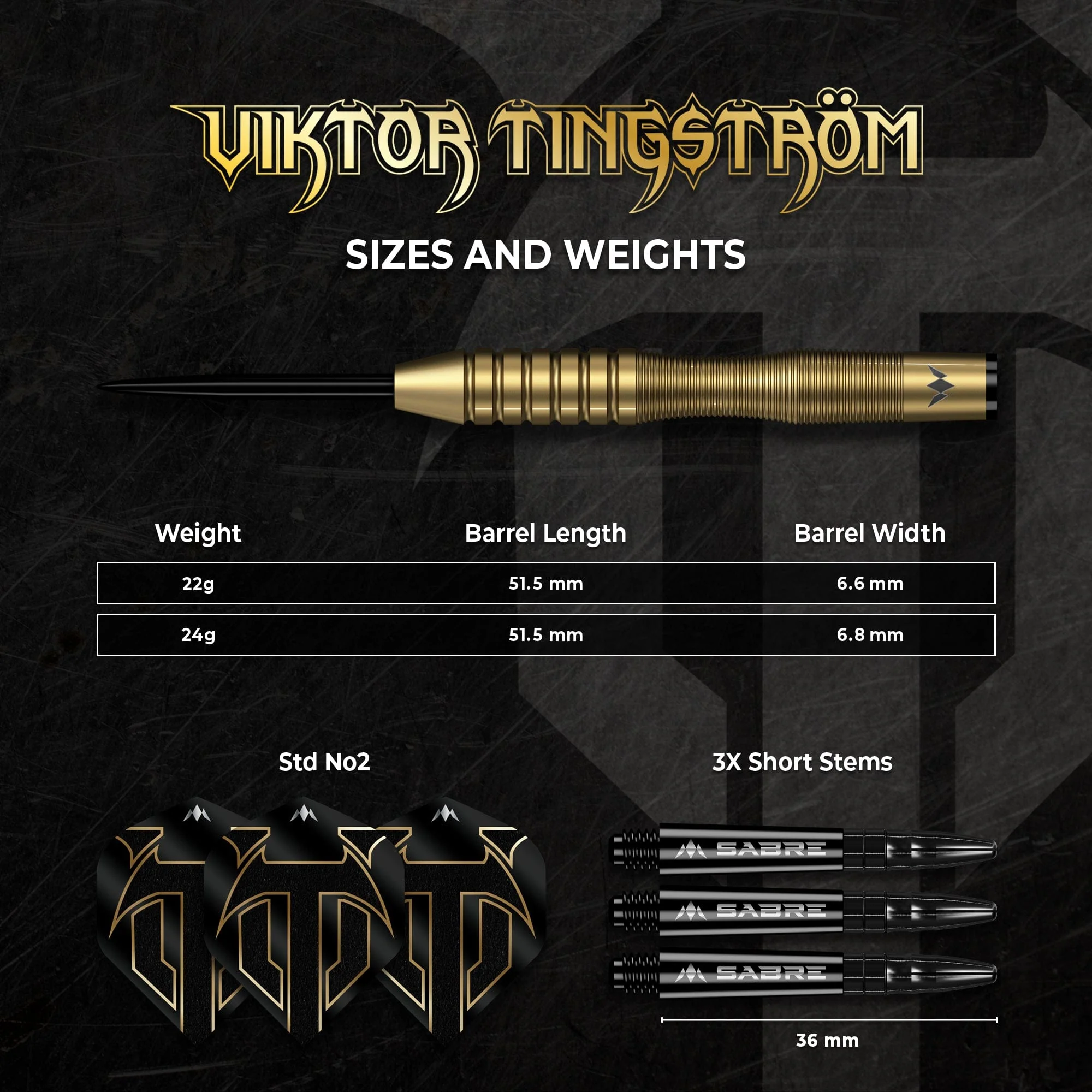 Mission Viktor Tingstrom Darts - Steel Tip - 90% Tungsten - Gold - Image 5