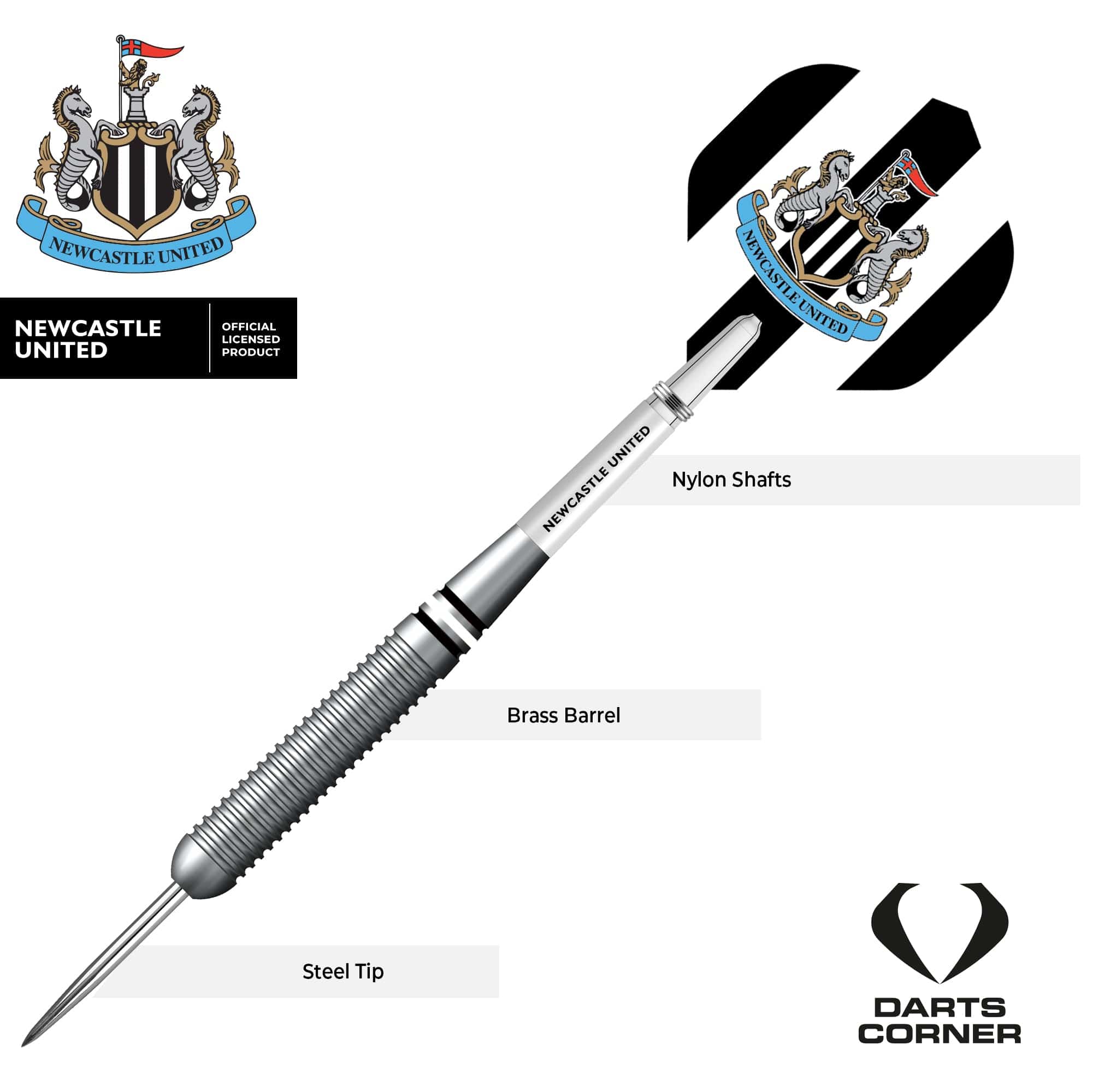 Newcastle United FC - Official Licensed - Steel Tip Darts - Brass - 22g - Image 2