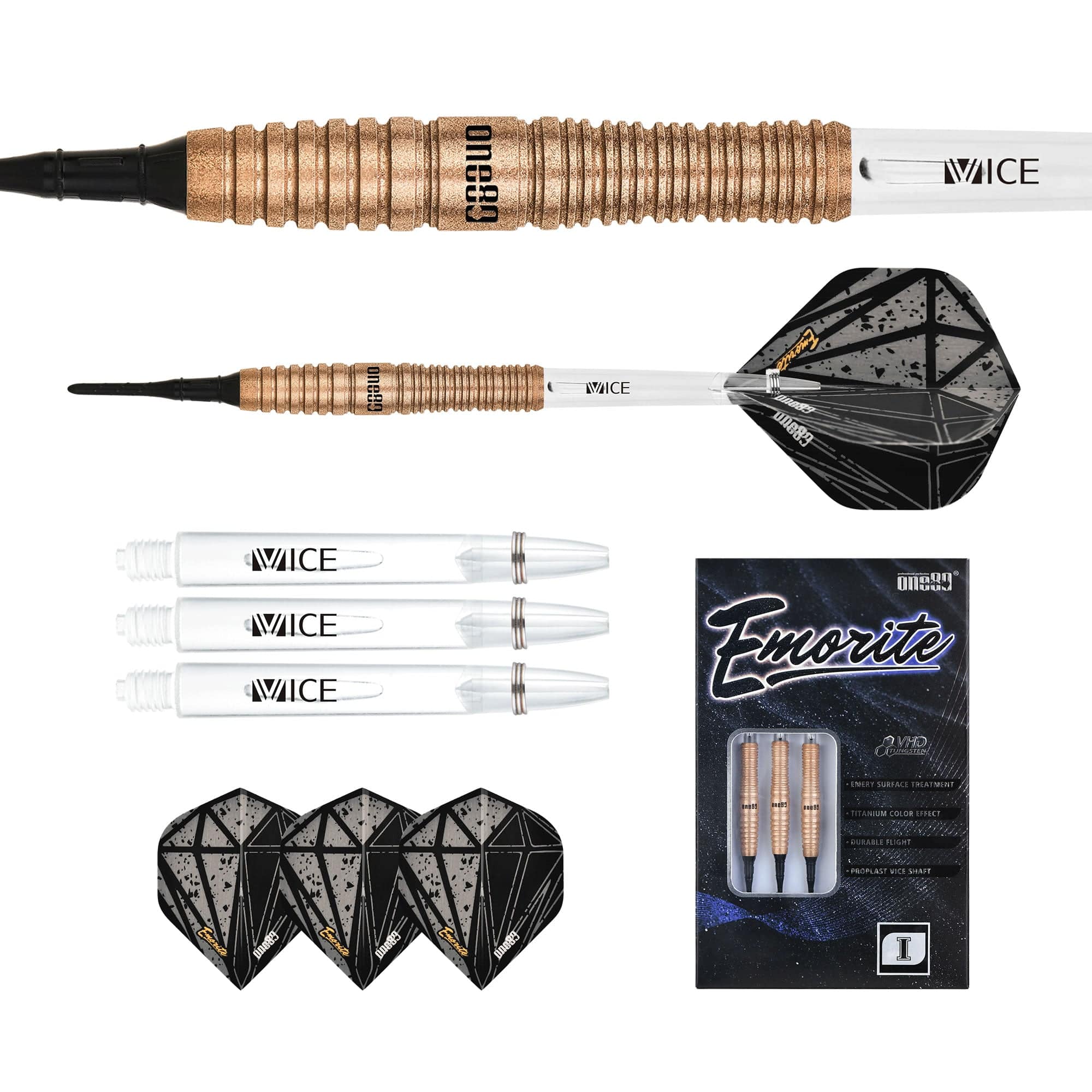One80 Emorite 01 Darts - Soft Tip - 90% Tungsten - Rose Gold - Image 6