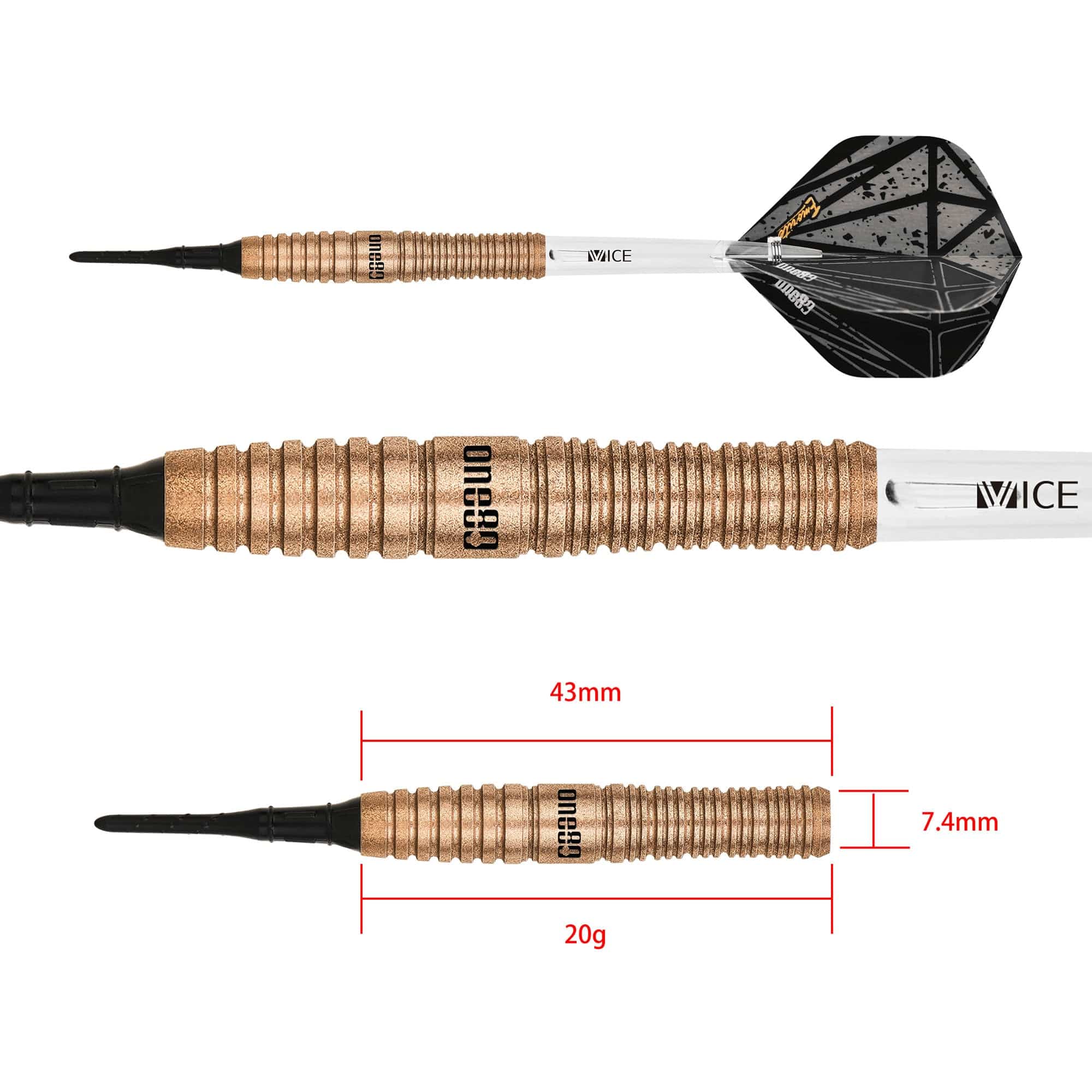 One80 Emorite 01 Darts - Soft Tip - 90% Tungsten - Rose Gold - Image 7