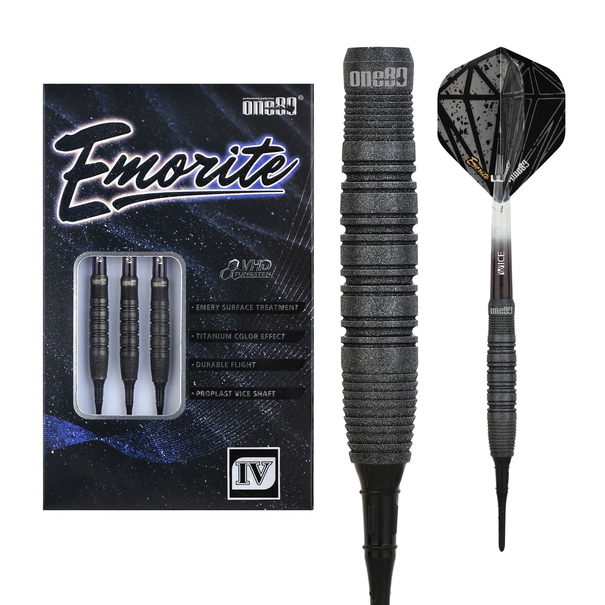 One80 Emorite 04 Darts - Soft Tip - 90% Tungsten - Black - Image 3