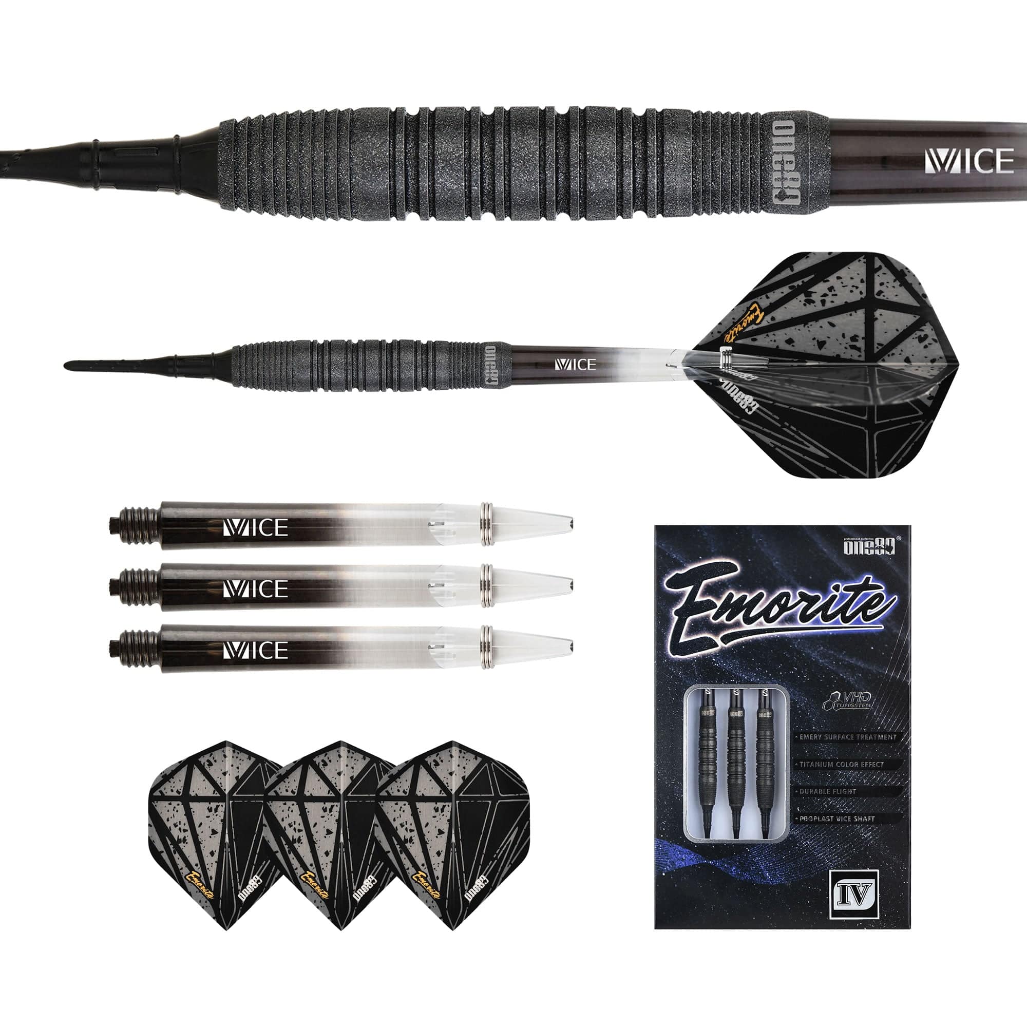 One80 Emorite 04 Darts - Soft Tip - 90% Tungsten - Black - Image 4