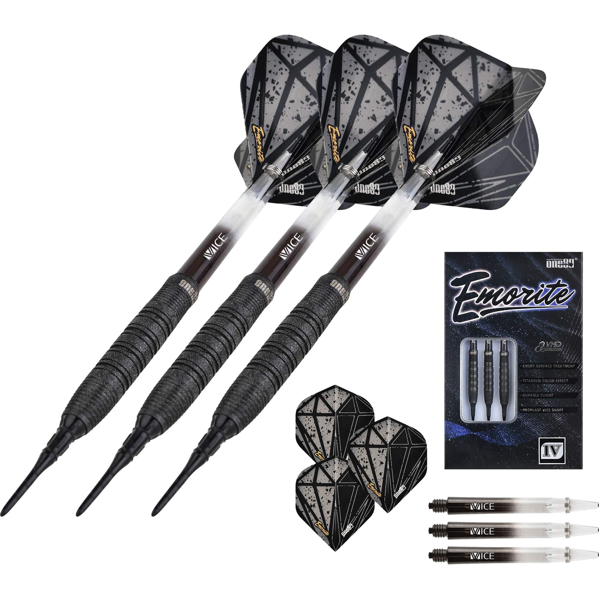 One80 Emorite 04 Darts - Soft Tip - 90% Tungsten - Black - Image 6
