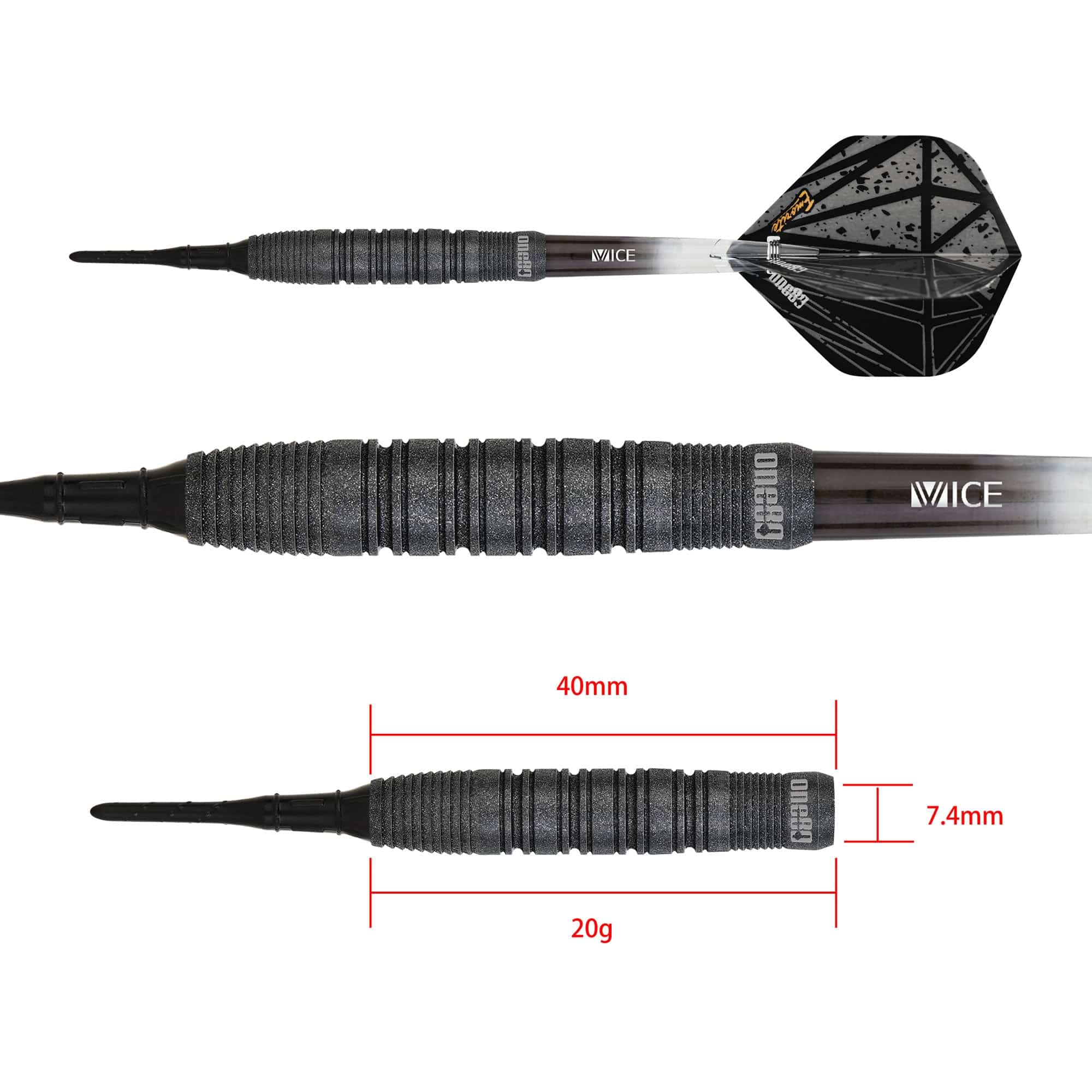 One80 Emorite 04 Darts - Soft Tip - 90% Tungsten - Black - Image 7