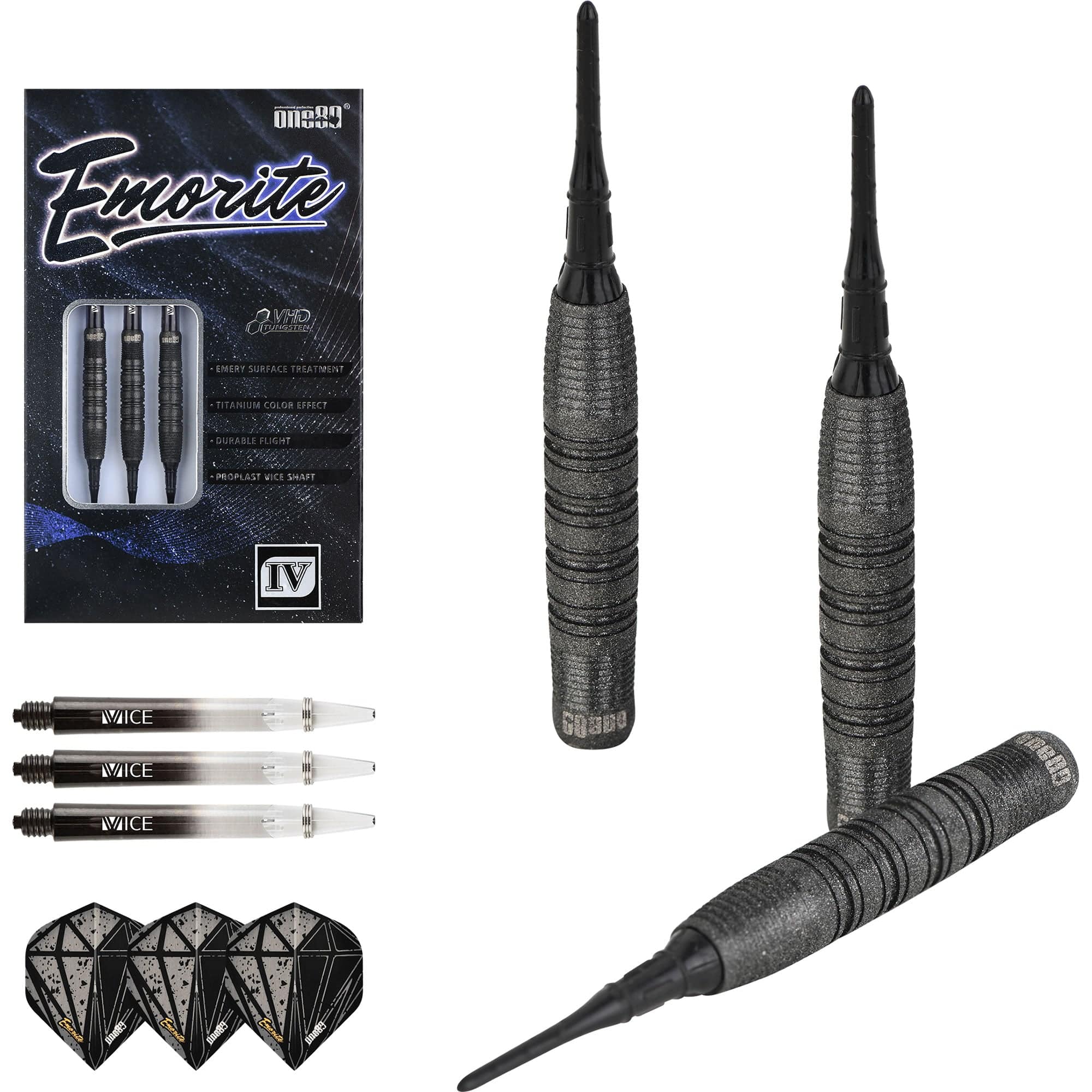 One80 Emorite 04 Darts - Soft Tip - 90% Tungsten - Black - Image 8