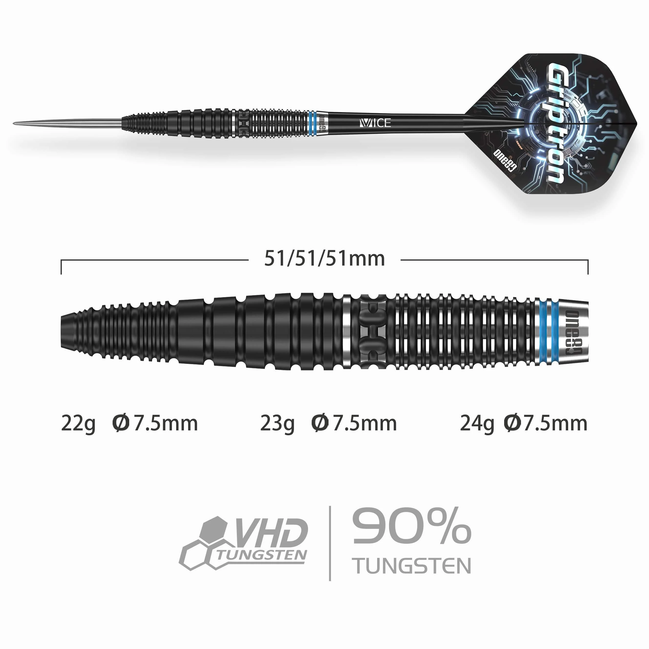 One80 Griptron Darts - Steel Tip - 90% Tungsten - GT1 - Image 2