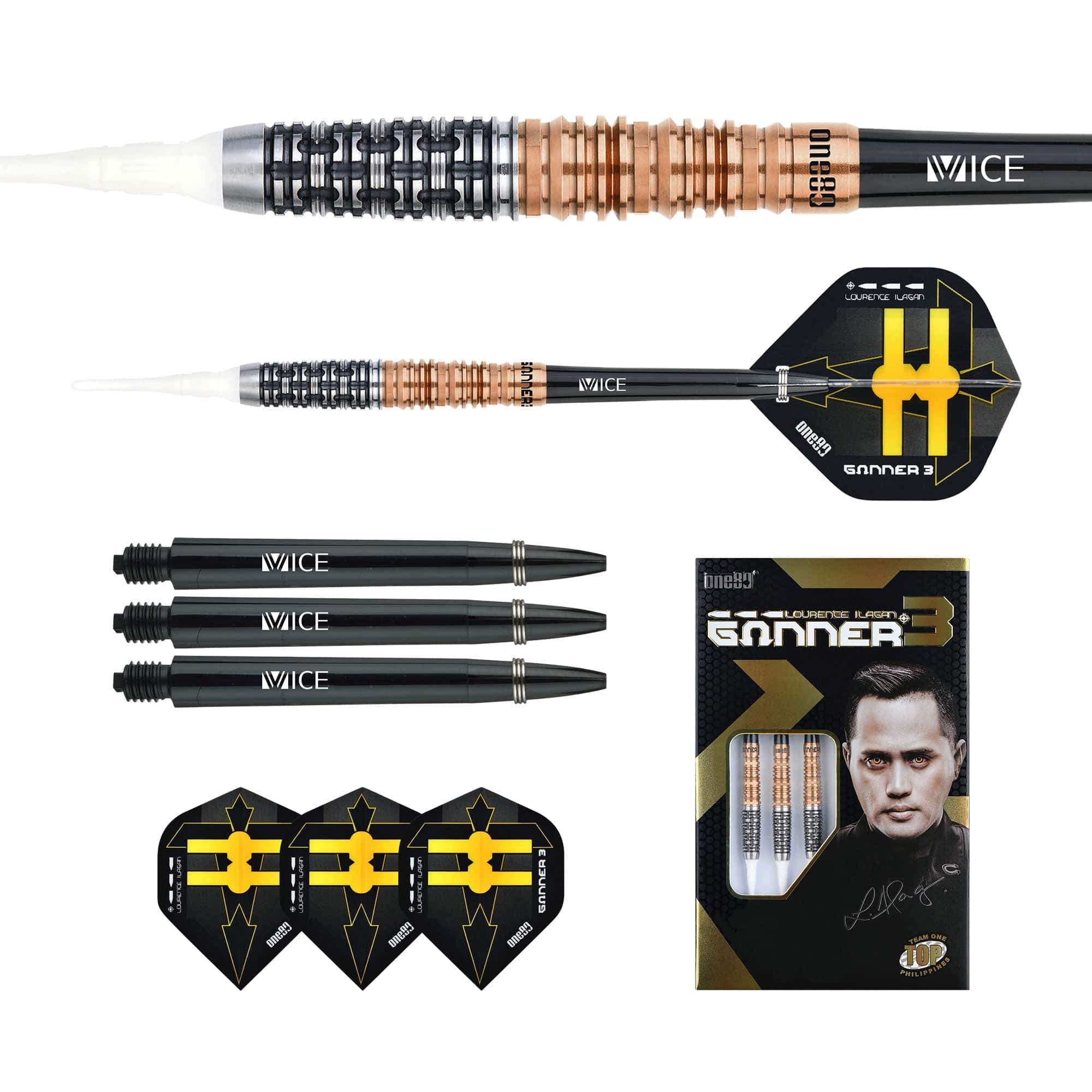 One80 Gunner III Darts - Soft Tip - Lourence Ilagan - Black & Rose Gold - Image 4