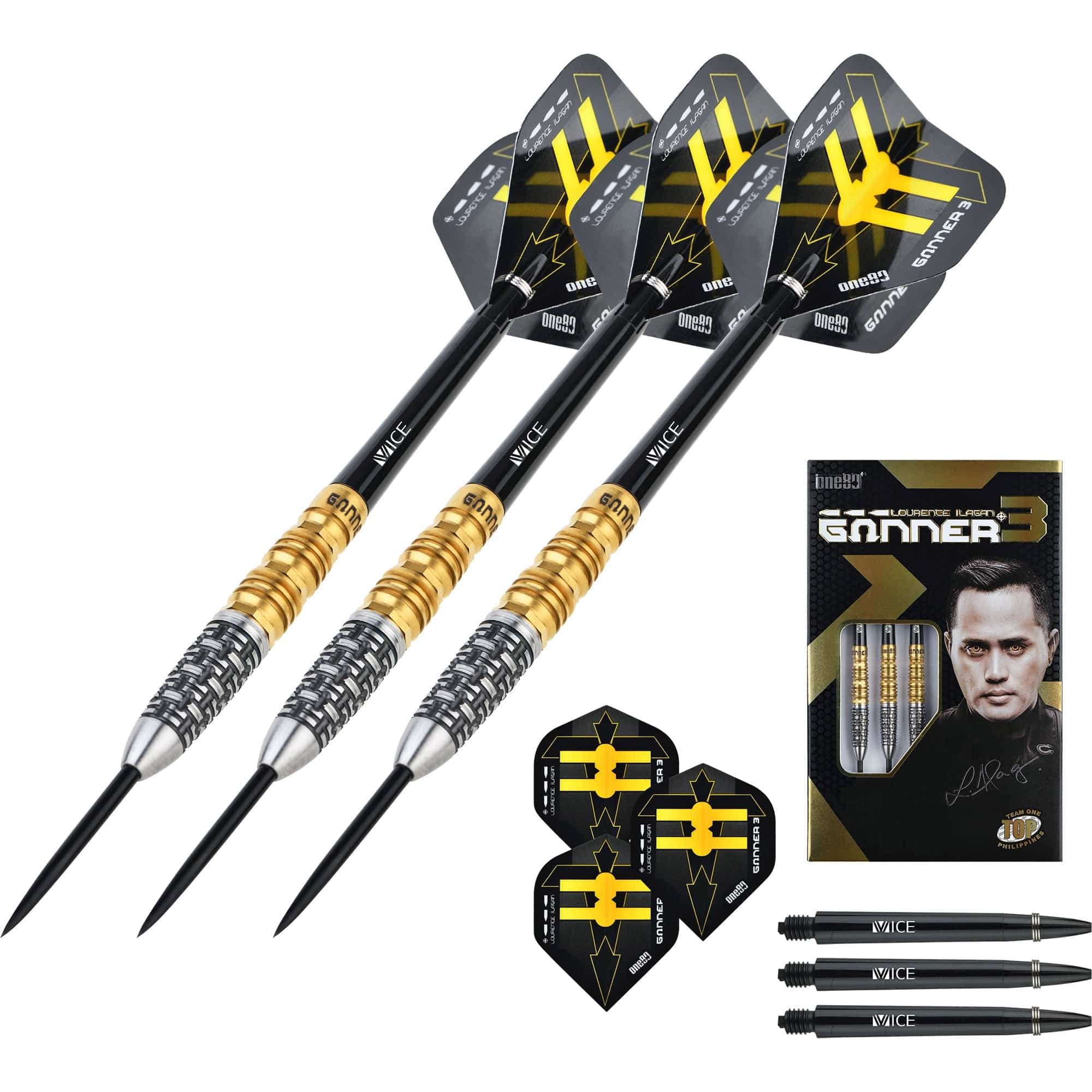 One80 Gunner III Darts - Steel Tip - Lourence Ilagan - Black & Gold - Image 6