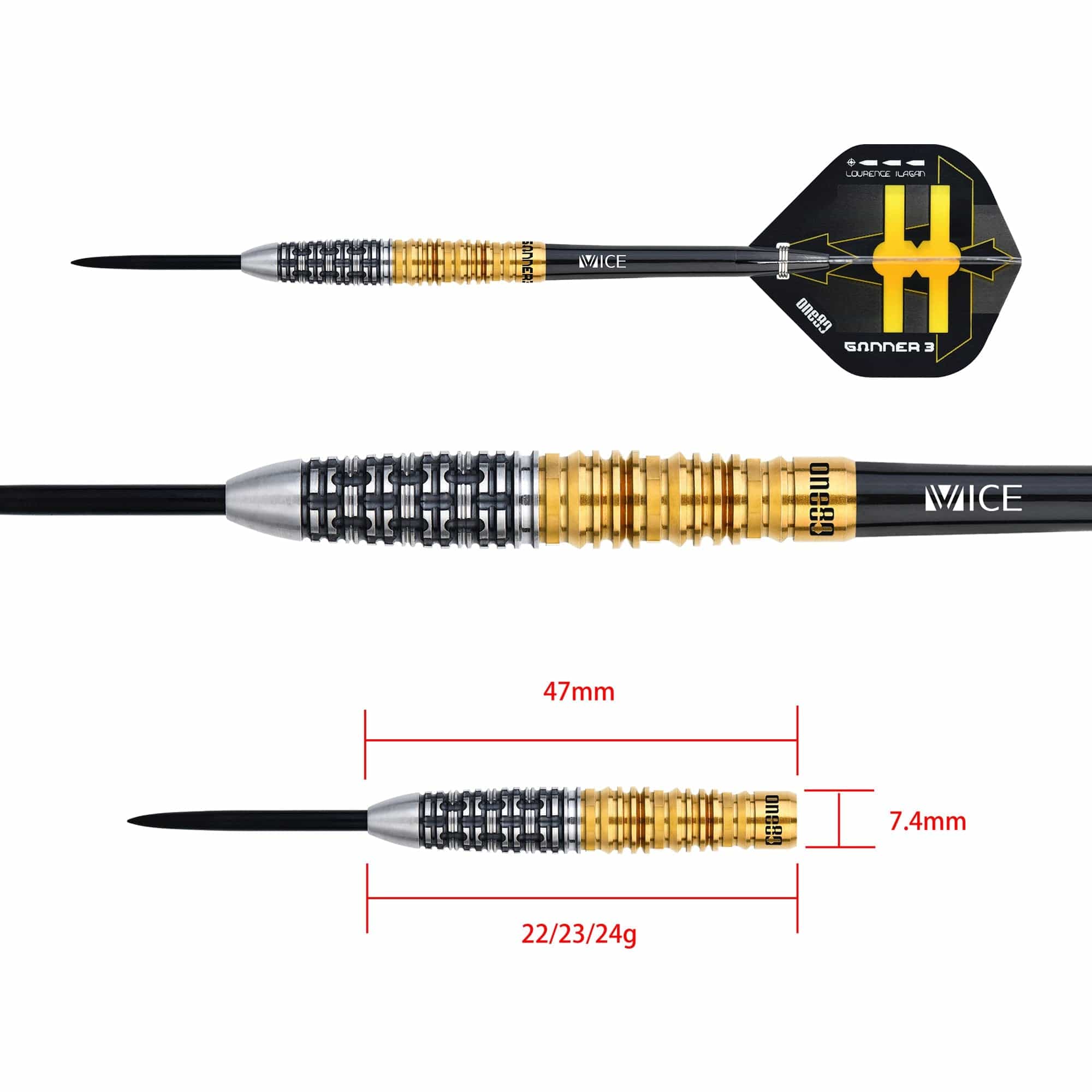 One80 Gunner III Darts - Steel Tip - Lourence Ilagan - Black & Gold - Image 7