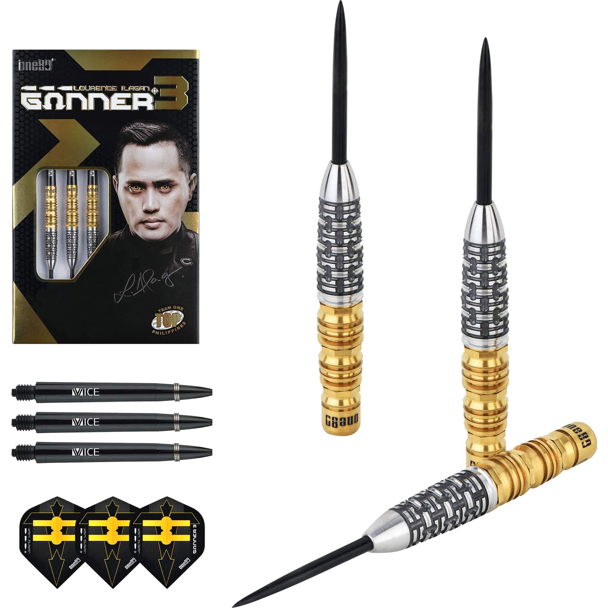 One80 Gunner III Darts - Steel Tip - Lourence Ilagan - Black & Gold - Image 8