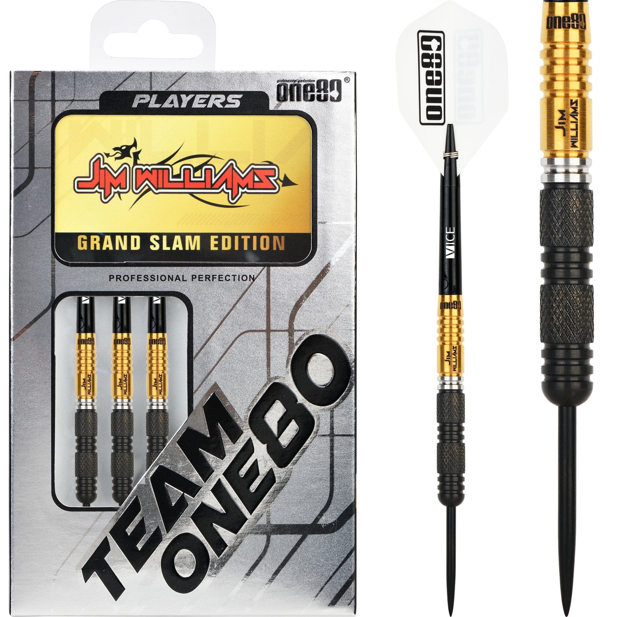One80 Jim Williams Darts - Steel Tip - Black & Gold - 25g