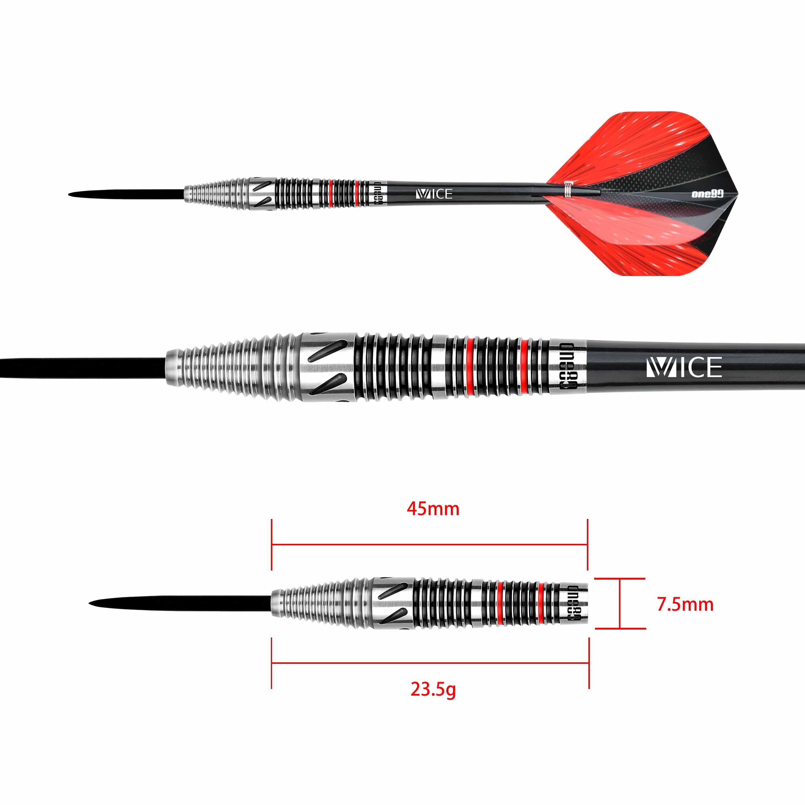 One80 Mick Lacey Darts - Steel Tip - Lone Wolf - Black & Red - 23.5g - Image 3
