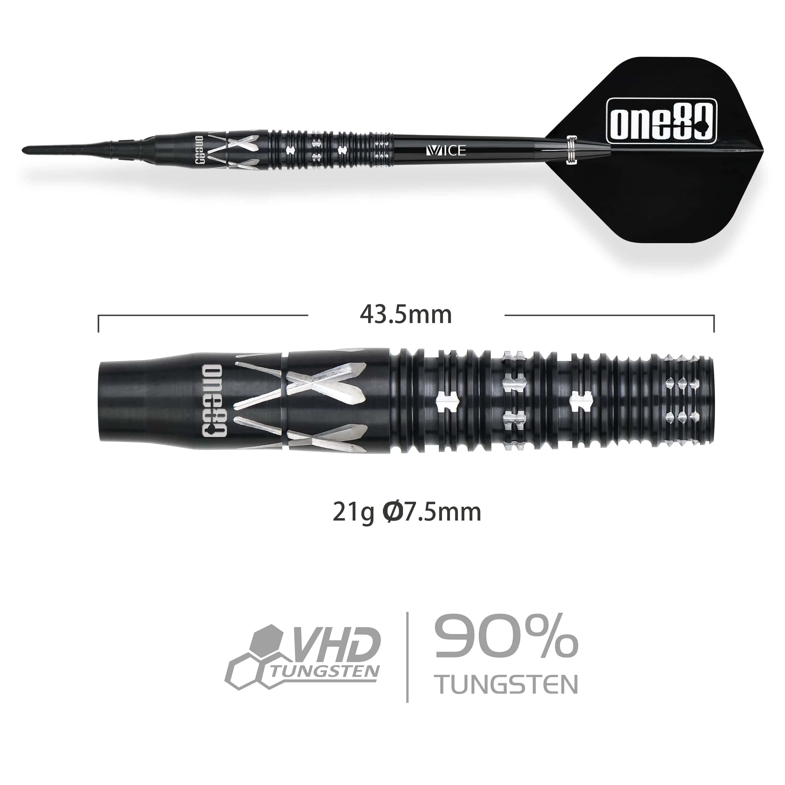 One80 Noriyuki Nakamura Darts - Soft Tip - 90% Tungsten - V4 - Black - Image 2