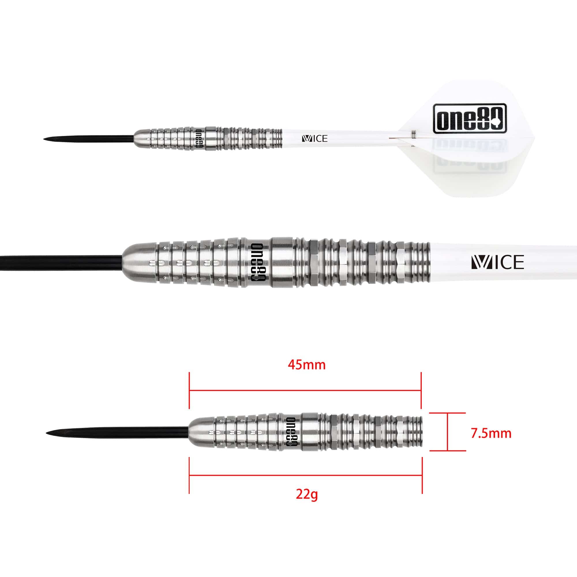 One80 Noriyuki Nakamura Darts - Steel Tip - V2 - Silver - 22g - Image 2
