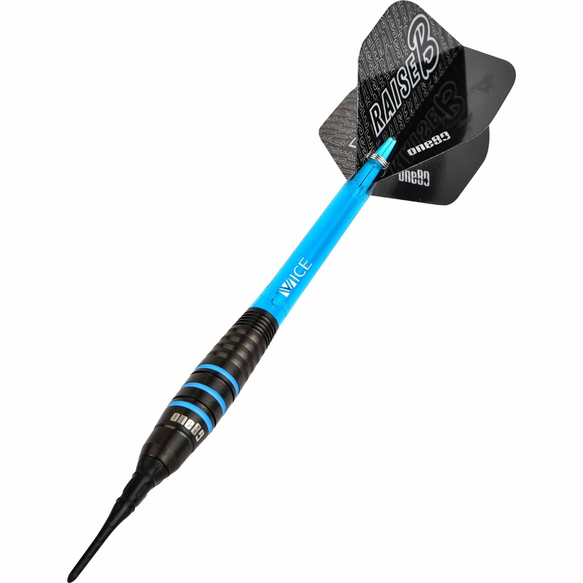 One80 Raise B Darts - Soft Tip - Black - Aqua Blue Rings - Image 2
