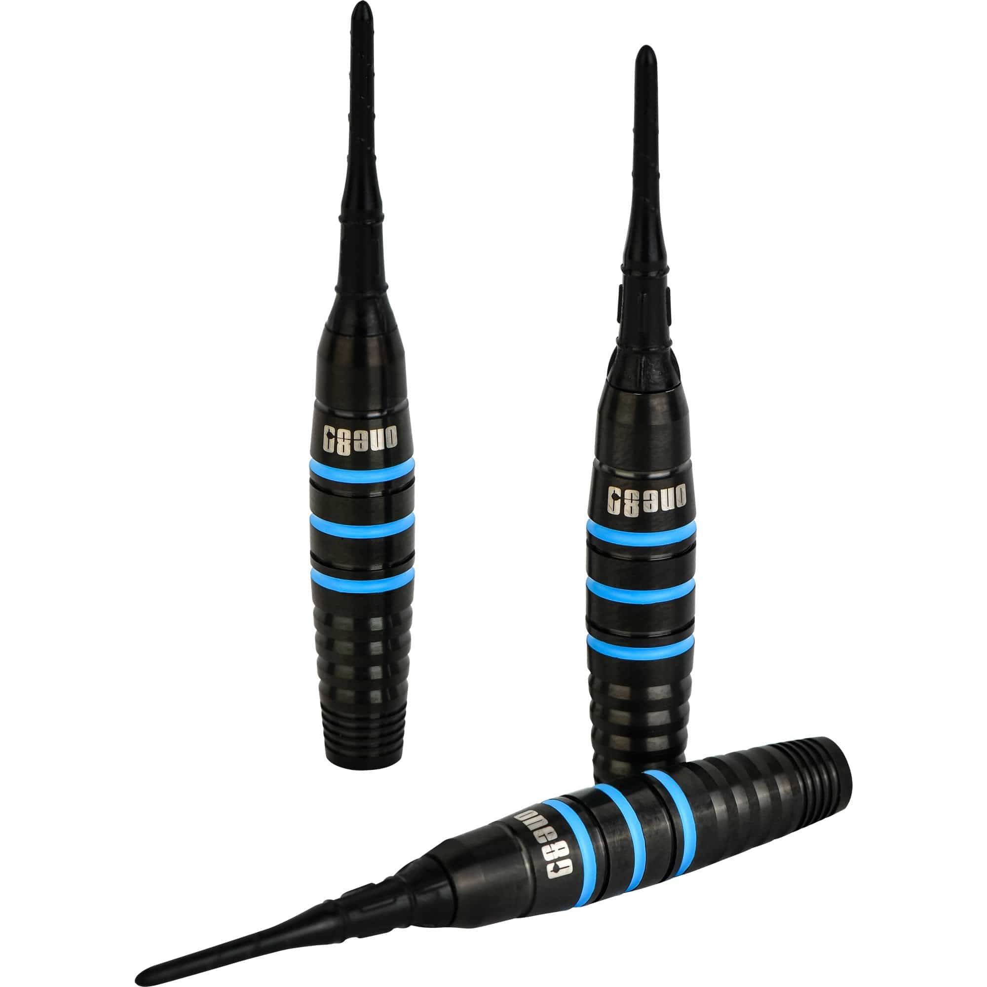 One80 Raise B Darts - Soft Tip - Black - Aqua Blue Rings - Image 3