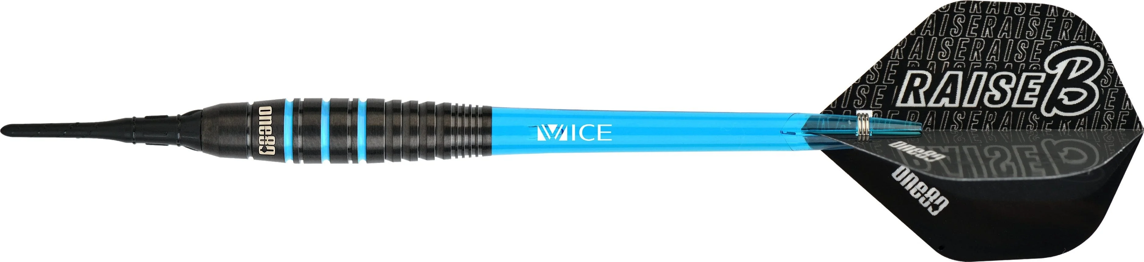 One80 Raise B Darts - Soft Tip - Black - Aqua Blue Rings - Image 4
