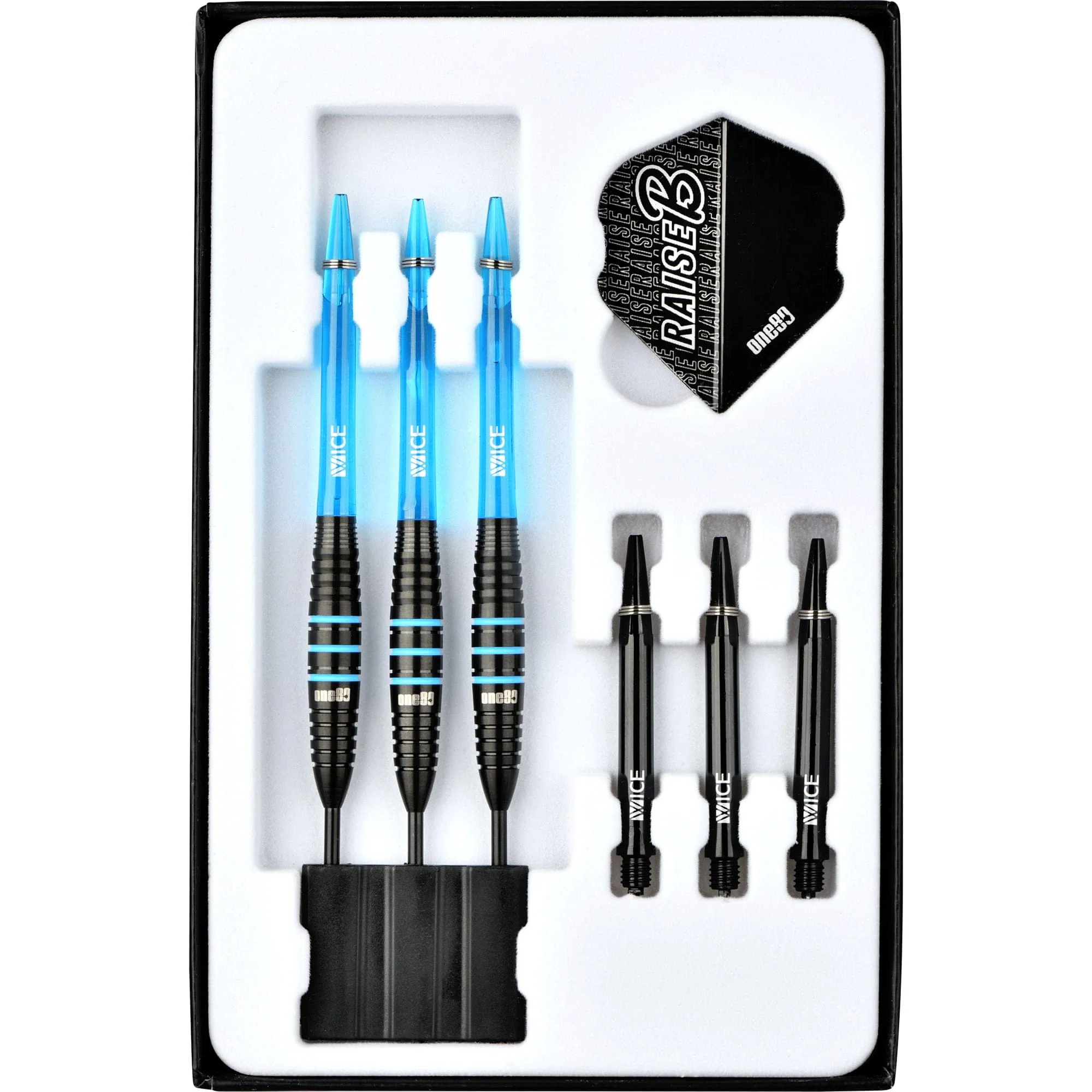 One80 Raise B Darts - Steel Tip - Black - Aqua Blue Rings - Image 6