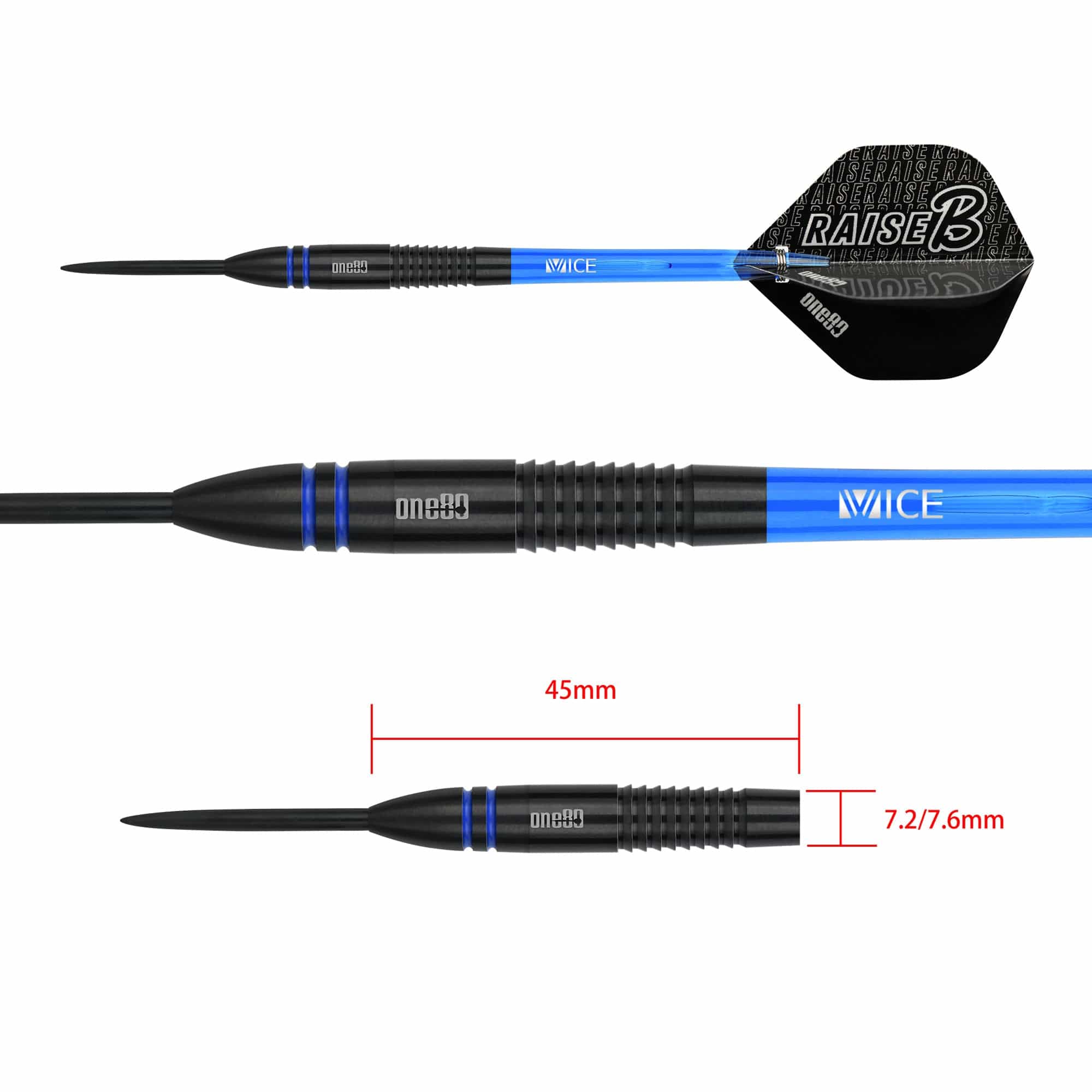 One80 Raise B Darts - Steel Tip - Black - Blue Rings - Image 3