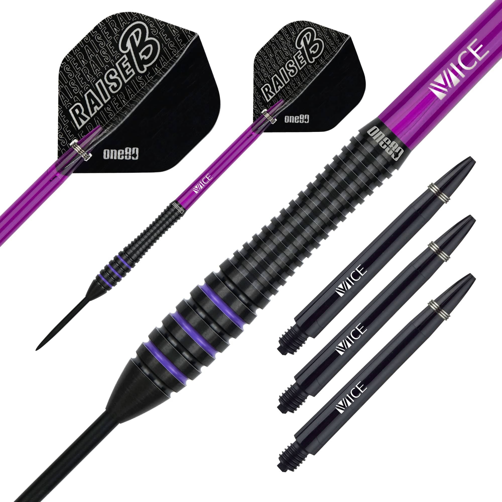 One80 Raise B Darts - Steel Tip - Black - Purple Rings - Image 2