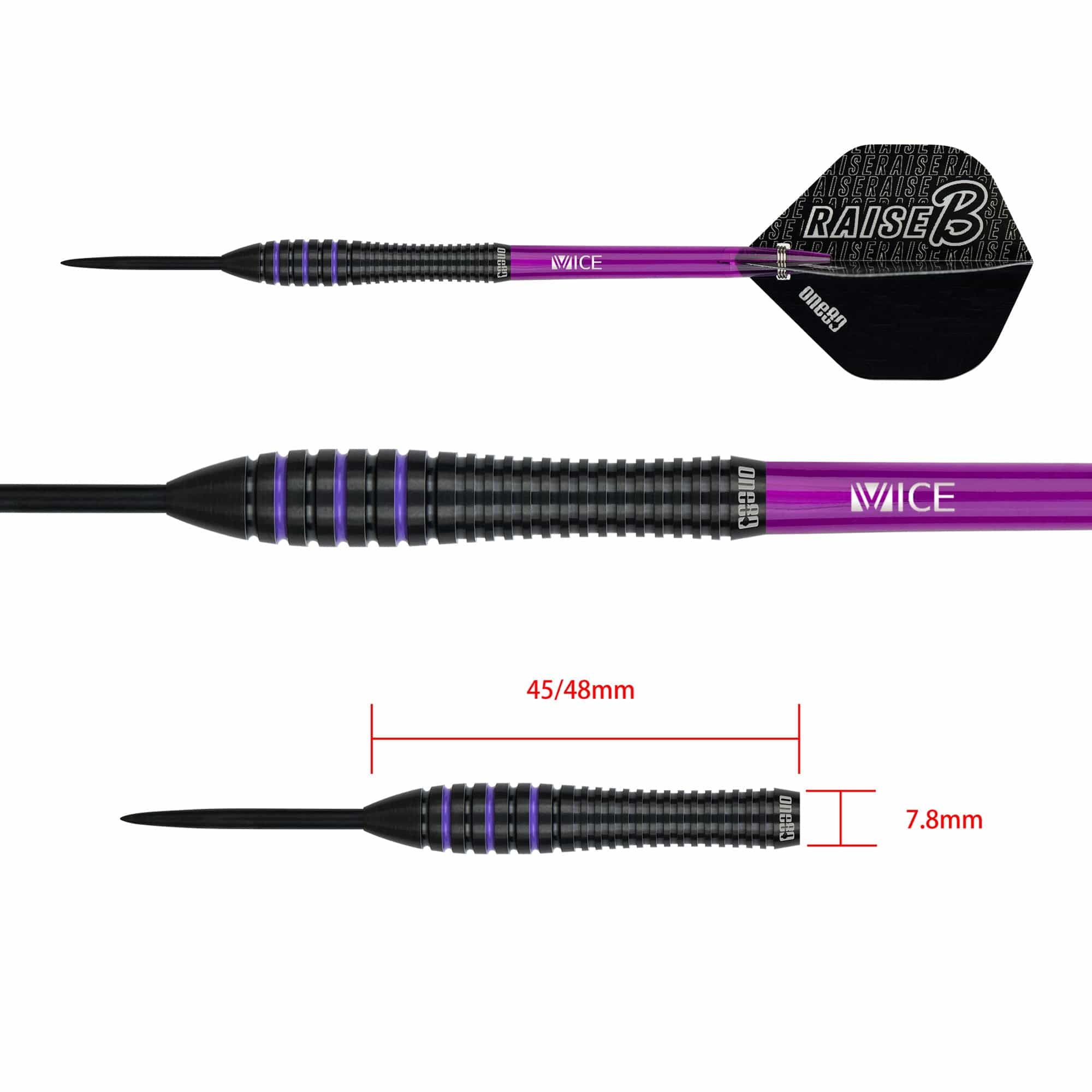 One80 Raise B Darts - Steel Tip - Black - Purple Rings - Image 3