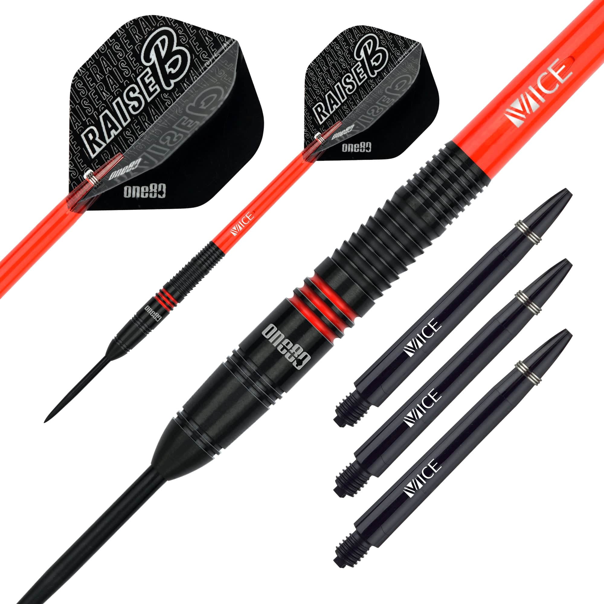 One80 Raise B Darts - Steel Tip - Black - Red Rings - Image 2