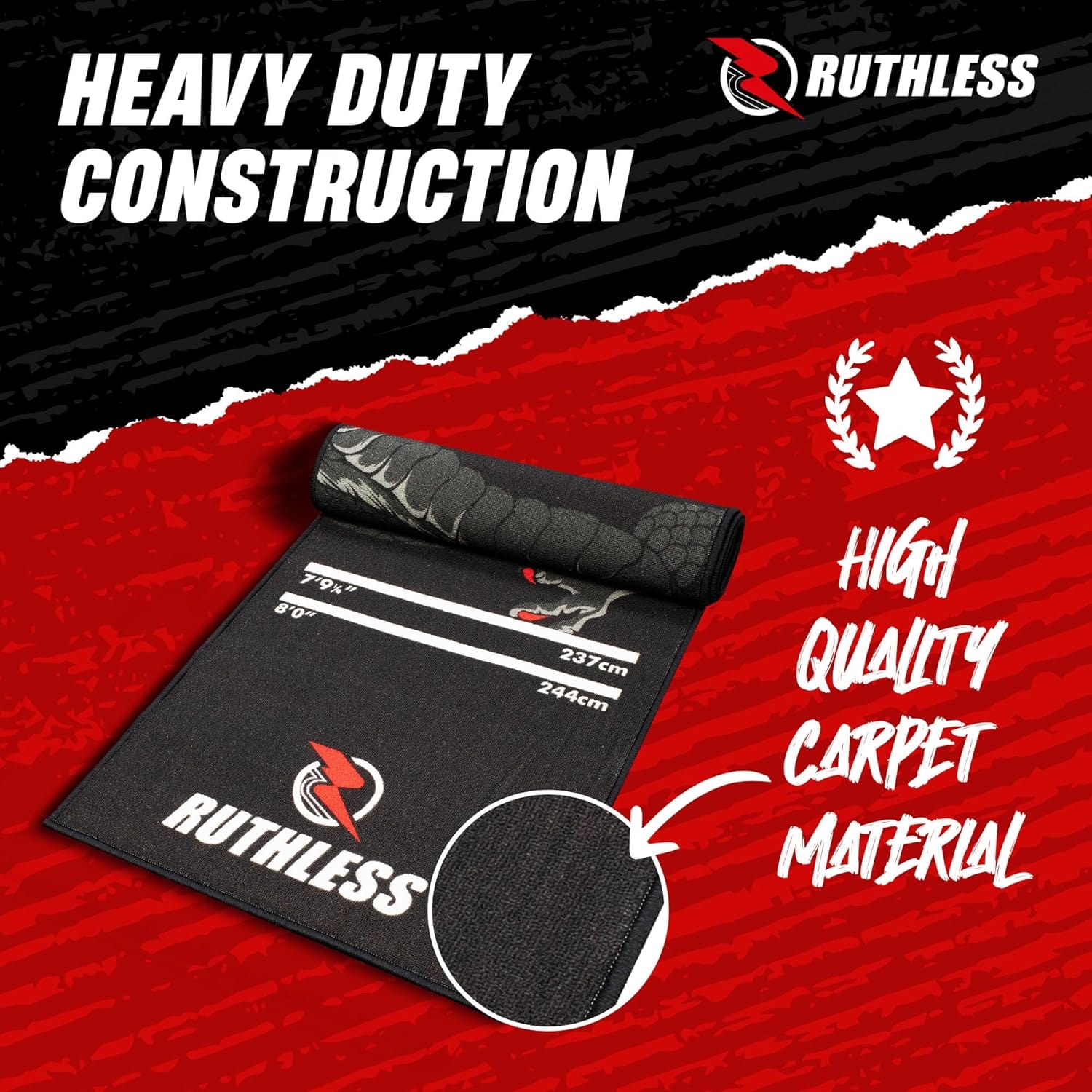 Ruthless Dragon Dart Mat - Carpet Mat - 290cm x 60cm - Black & Grey - Image 3