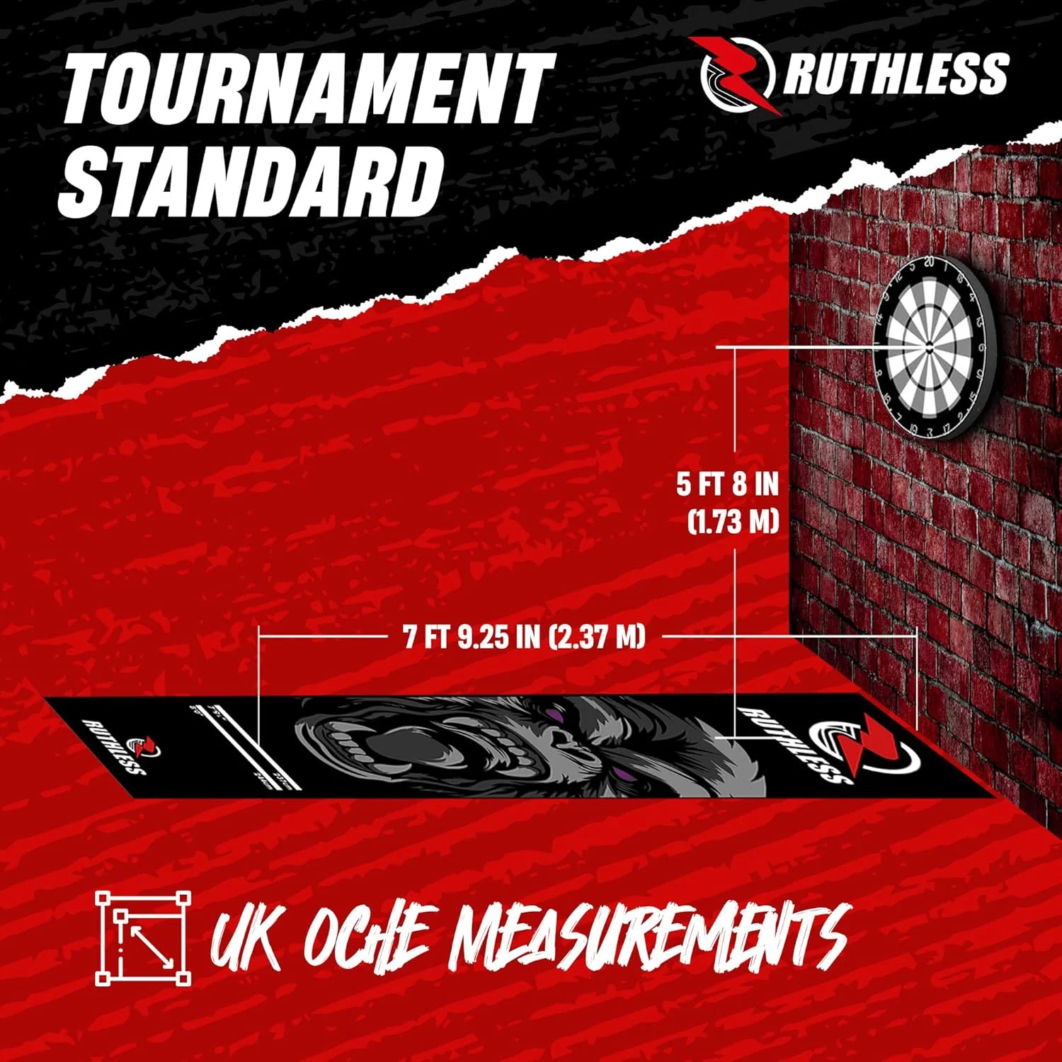 Ruthless Gorilla Dart Mat - Carpet Mat - 290cm x 60cm - Black & Grey - Image 6